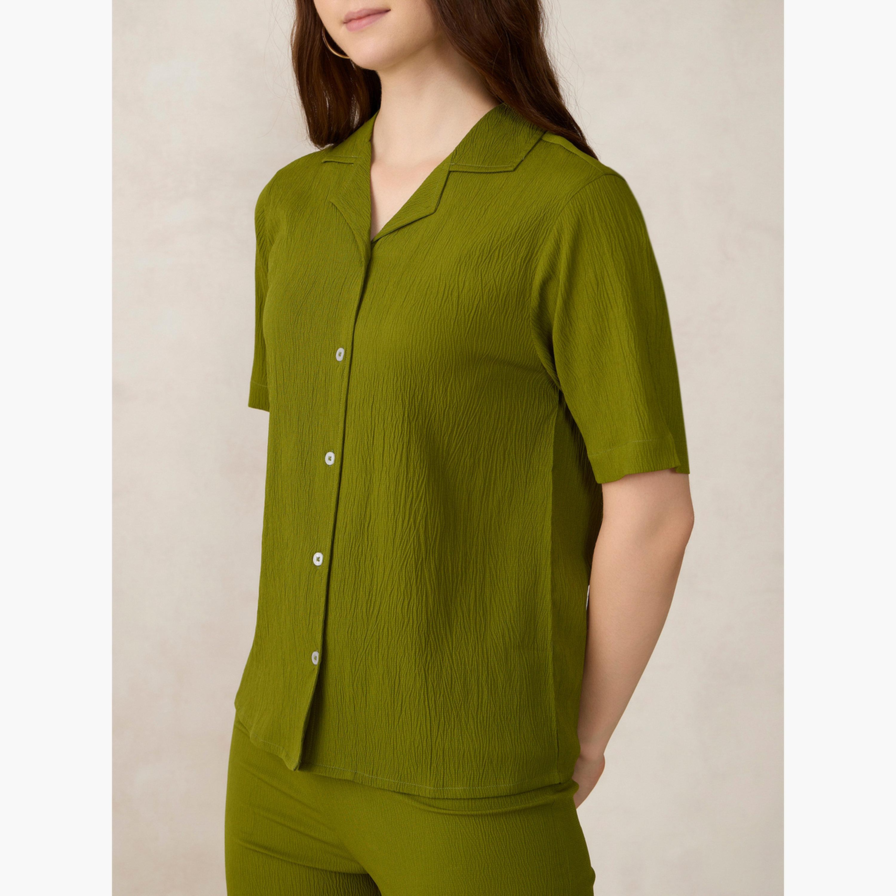 أوتزيدر × ستايلي - قميص منسوج أخضر مع شورت منسق-women-clothing-coordsets-image-6