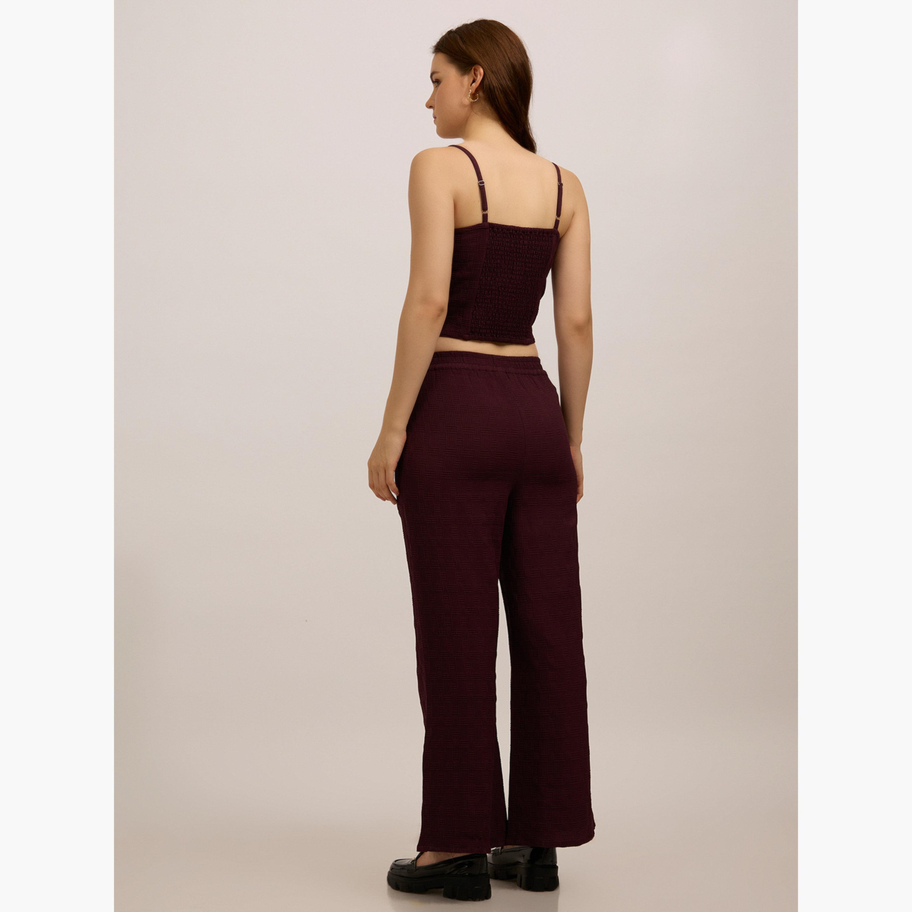 Outzidr X Styli Maroon Solid Crop Top and Pants Co-Ords-women-clothing-coordsets-image-2