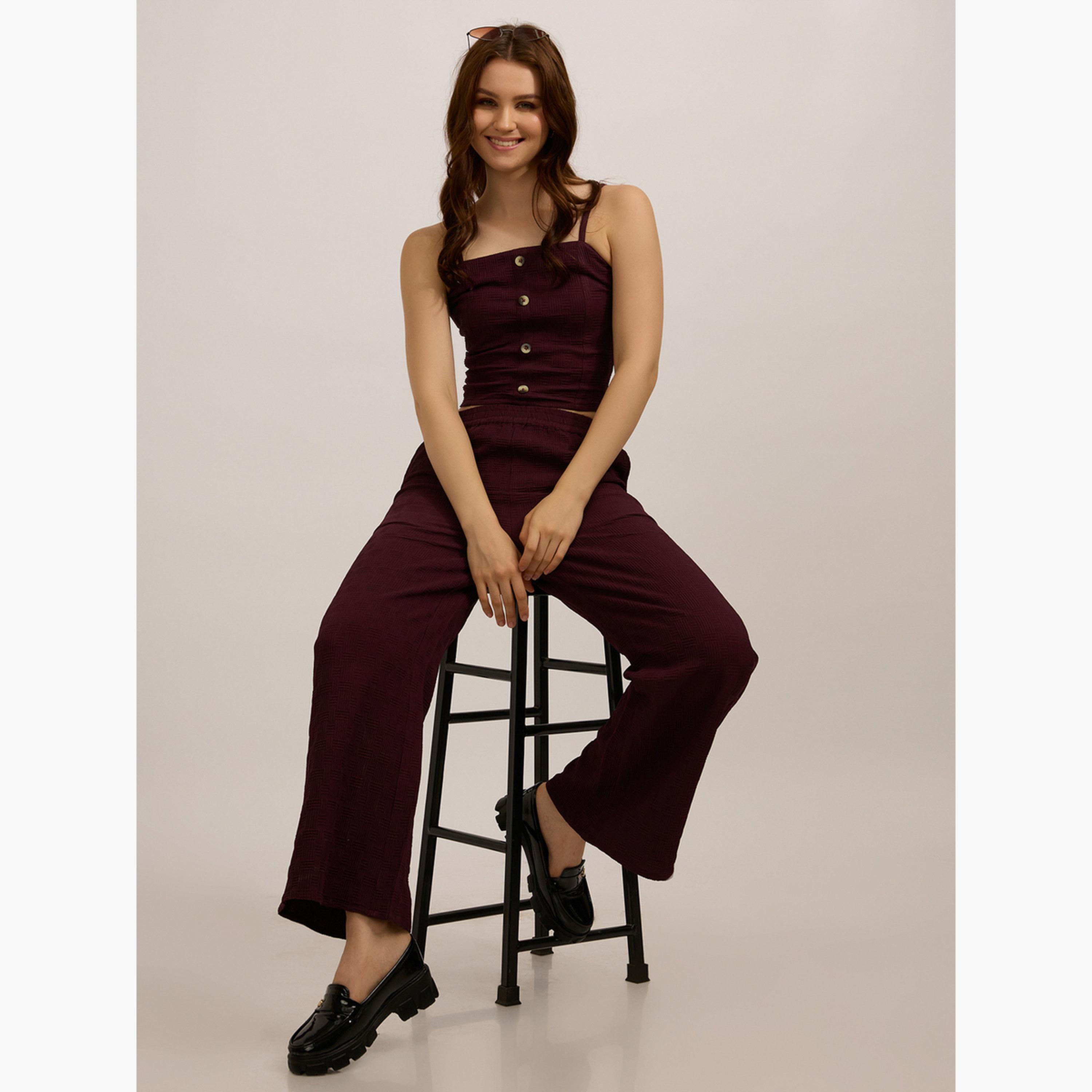 Outzidr X Styli Maroon Solid Crop Top and Pants Co-Ords-women-clothing-coordsets-image-4