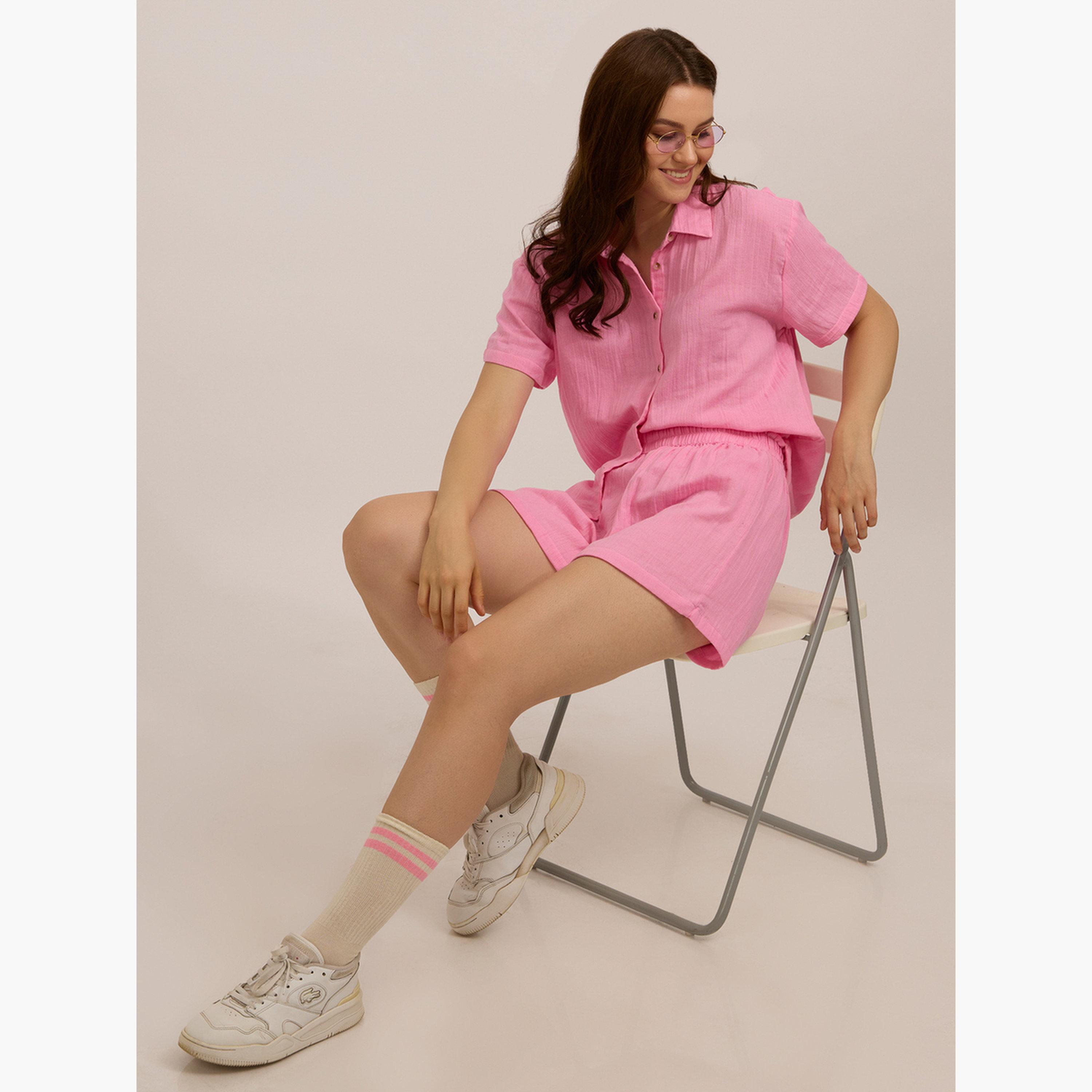 Outzidr X Styli Pink Relaxed Fit Shirt and Shorts Co-Ords-women-clothing-coordsets-image-4