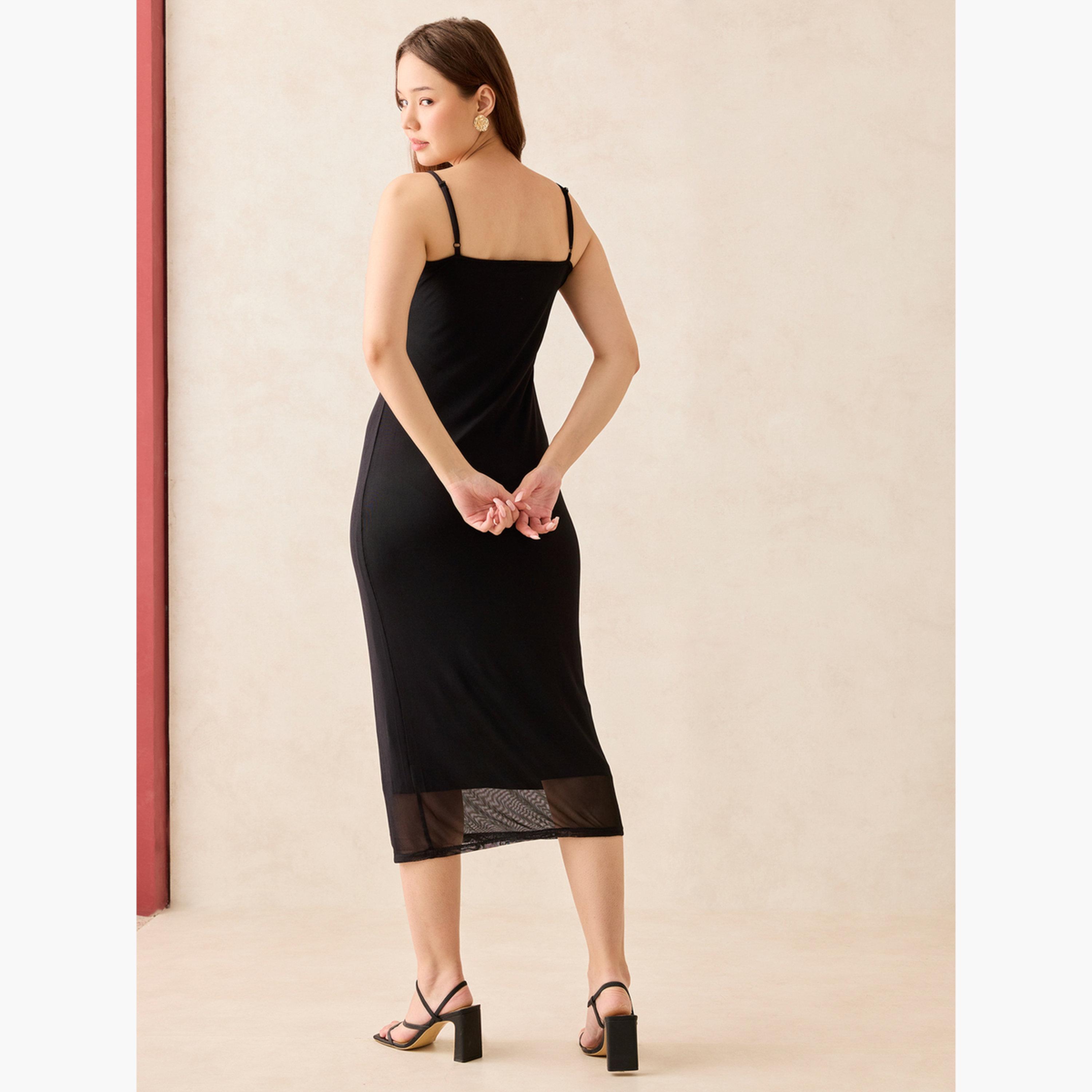 Outzidr X Styli Black Strappy Midi Dress-women-clothing-dresses-image-3