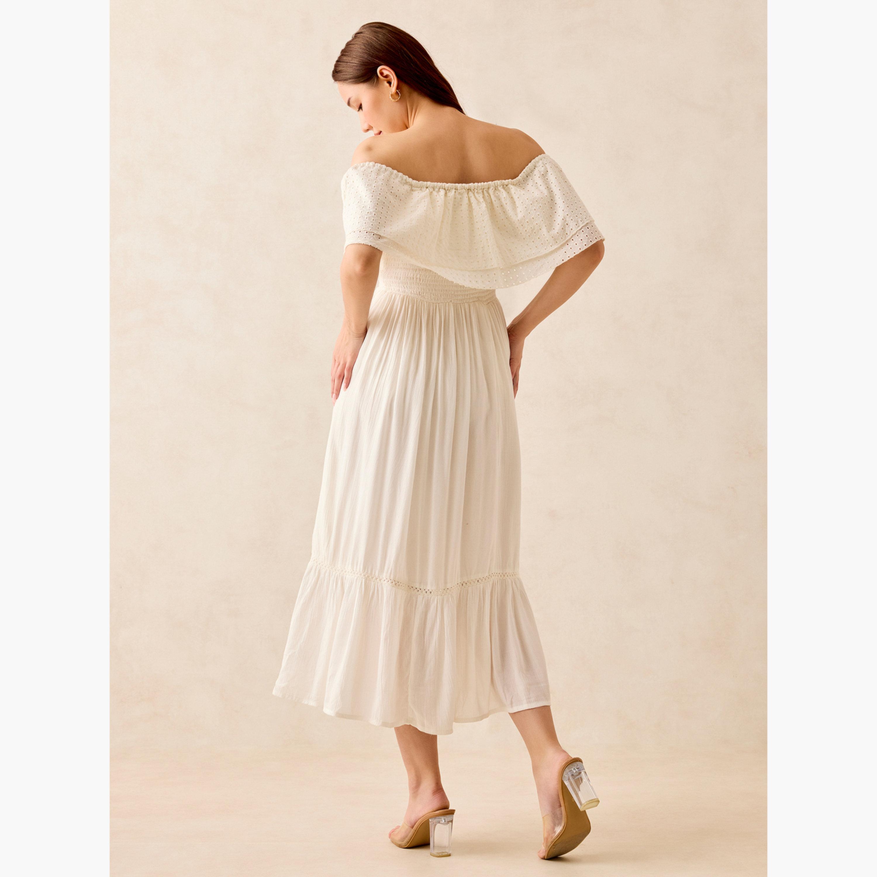 أوتزيدر × ستايلي - فستان أبيض متوسط ​​الطول مكشوف الكتفين-women-clothing-dresses-image-4
