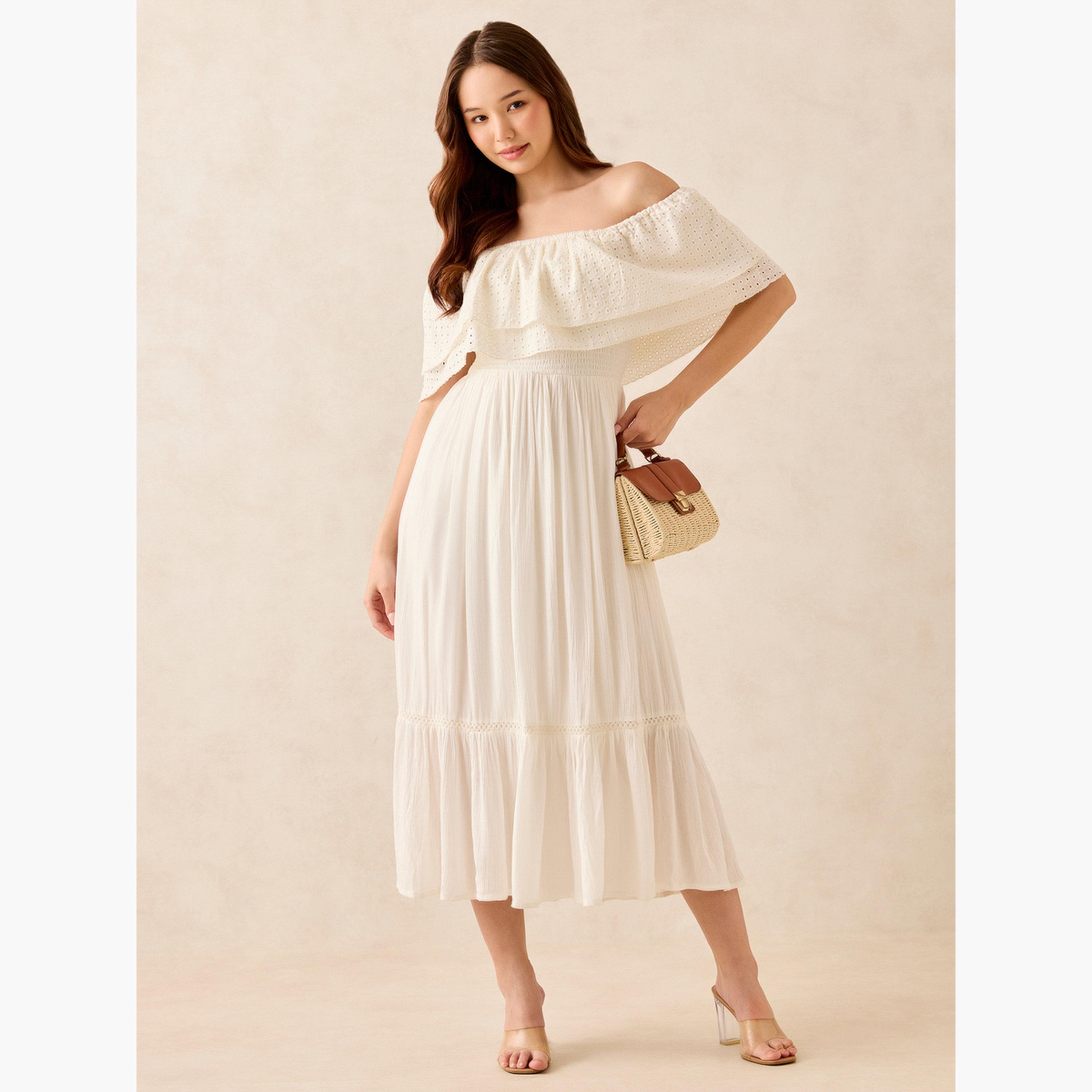 أوتزيدر × ستايلي - فستان أبيض متوسط ​​الطول مكشوف الكتفين-women-clothing-dresses-image-5