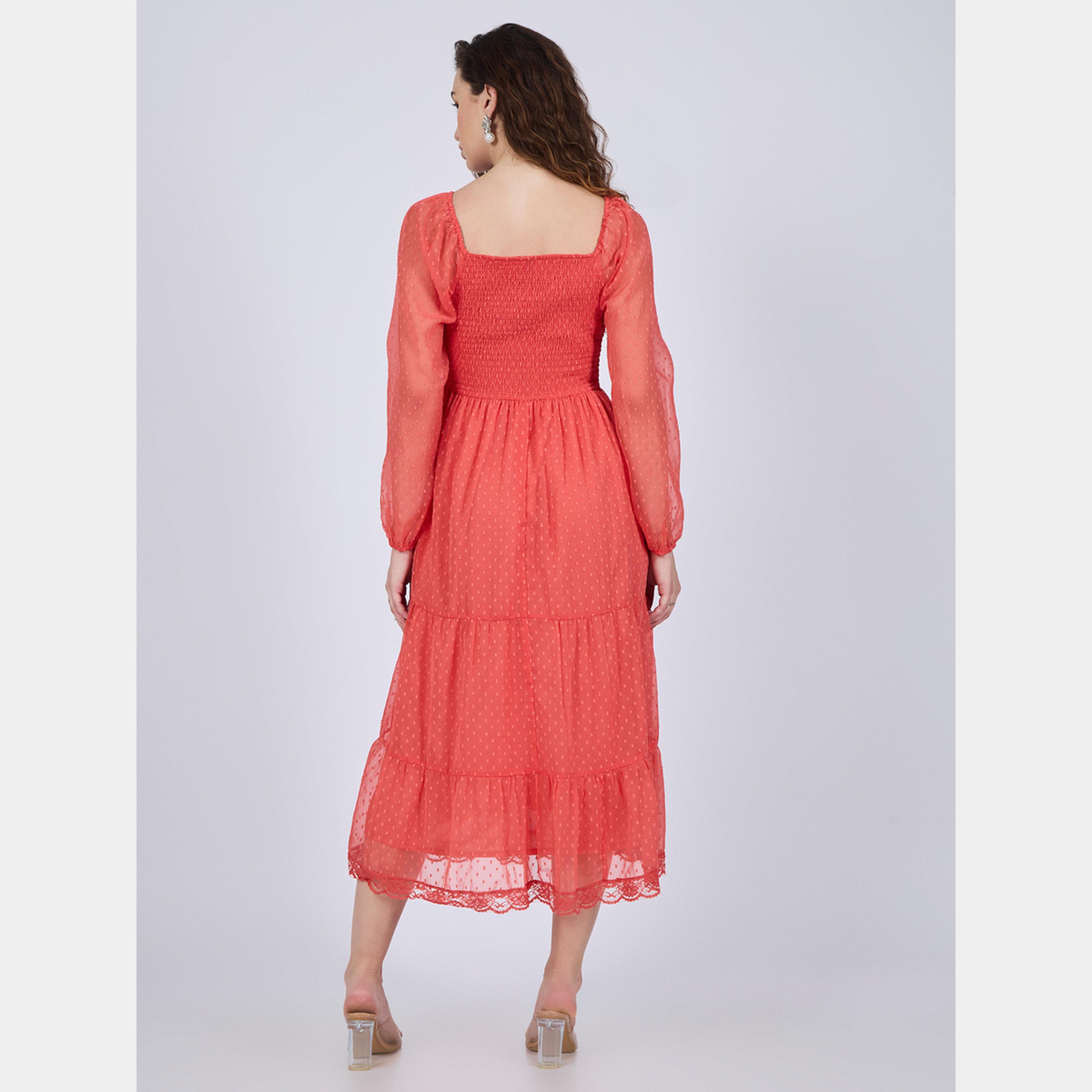 أوتزيدر × ستايلي - فستان كورال دوبي متوسط ​​الطول بأكمام طويلة رقبة حرف V للنساء-women-clothing-dresses-image-2