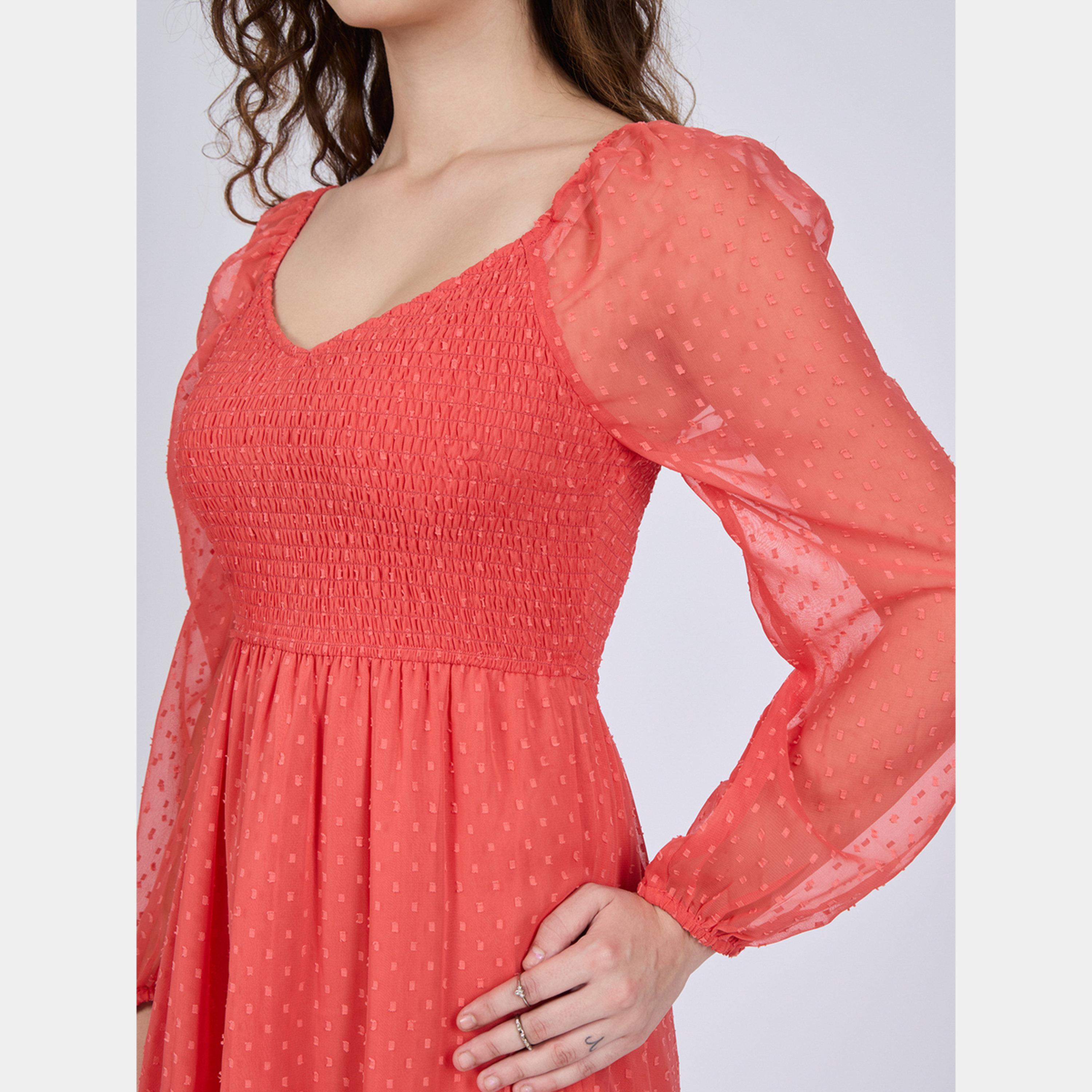 أوتزيدر × ستايلي - فستان كورال دوبي متوسط ​​الطول بأكمام طويلة رقبة حرف V للنساء-women-clothing-dresses-image-4