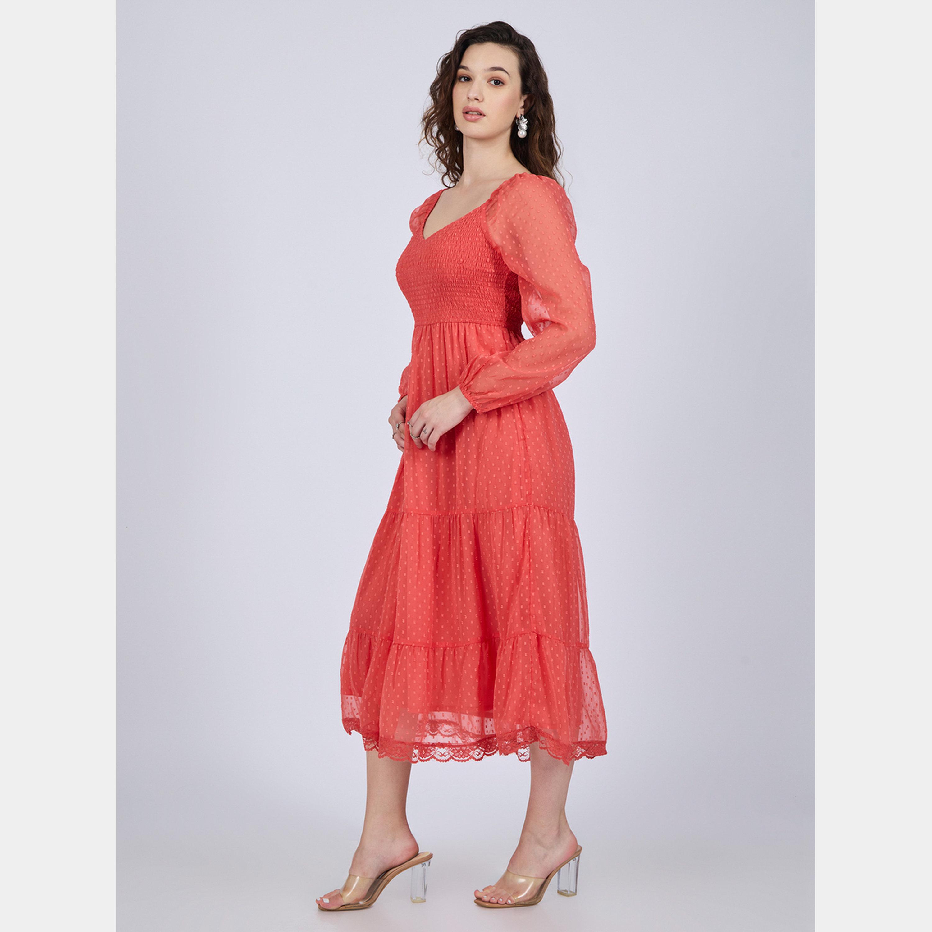 أوتزيدر × ستايلي - فستان كورال دوبي متوسط ​​الطول بأكمام طويلة رقبة حرف V للنساء-women-clothing-dresses-image-5