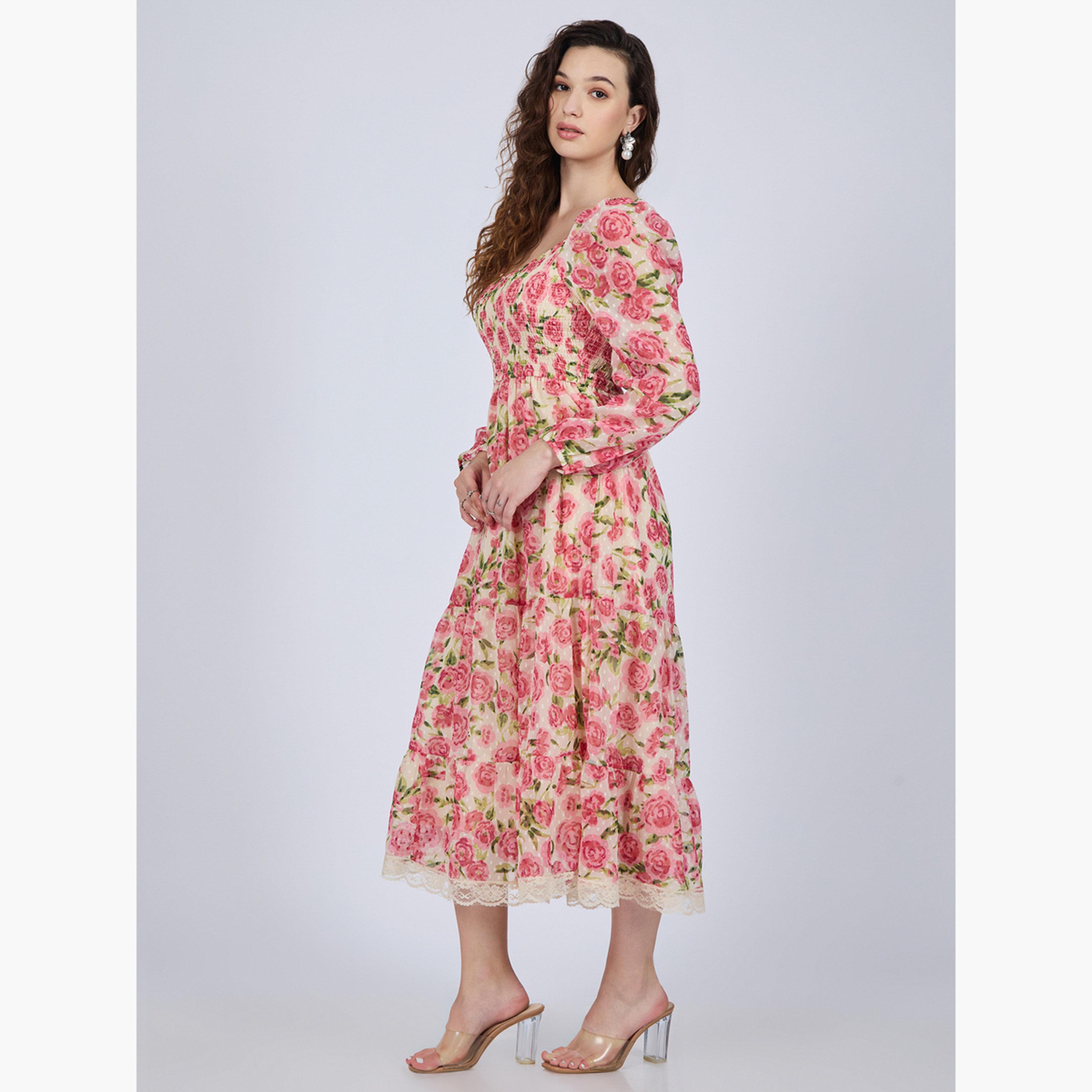 أوتزيدر × ستايلي - فستان متوسط الطول متعدد الطبقات مزين بالزهور-women-clothing-dresses-image-2