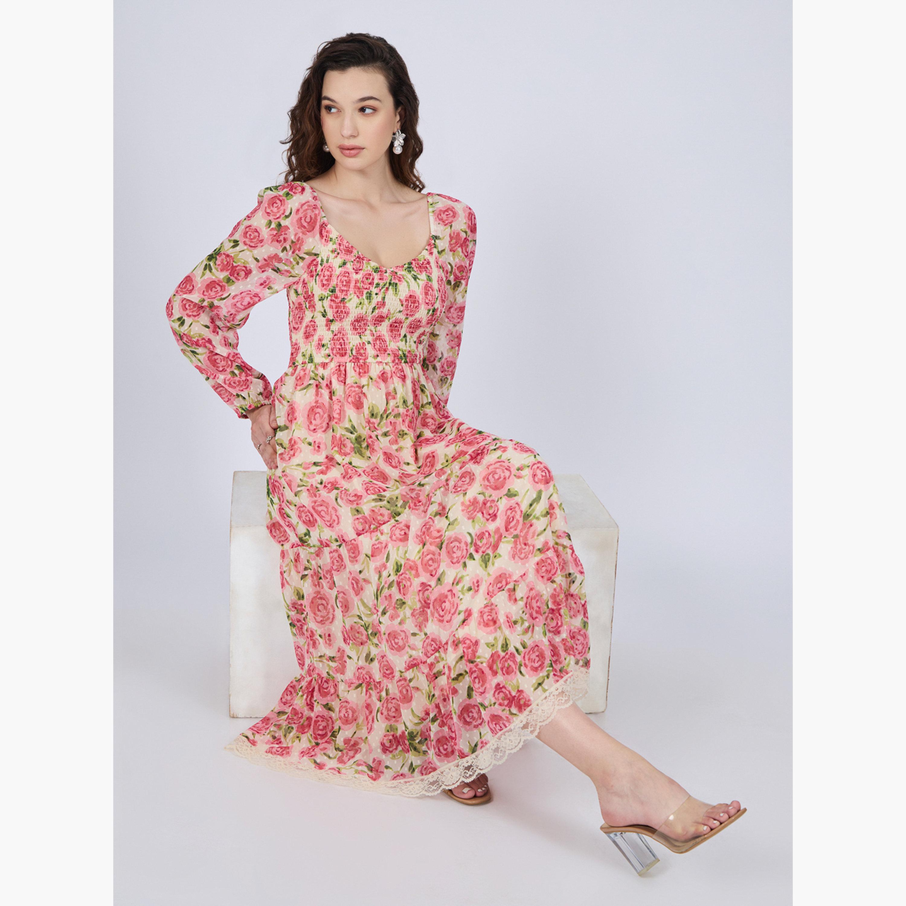 Outzidr X Styli Multi Floral Tiered Midi Dress-women-clothing-dresses-image-3