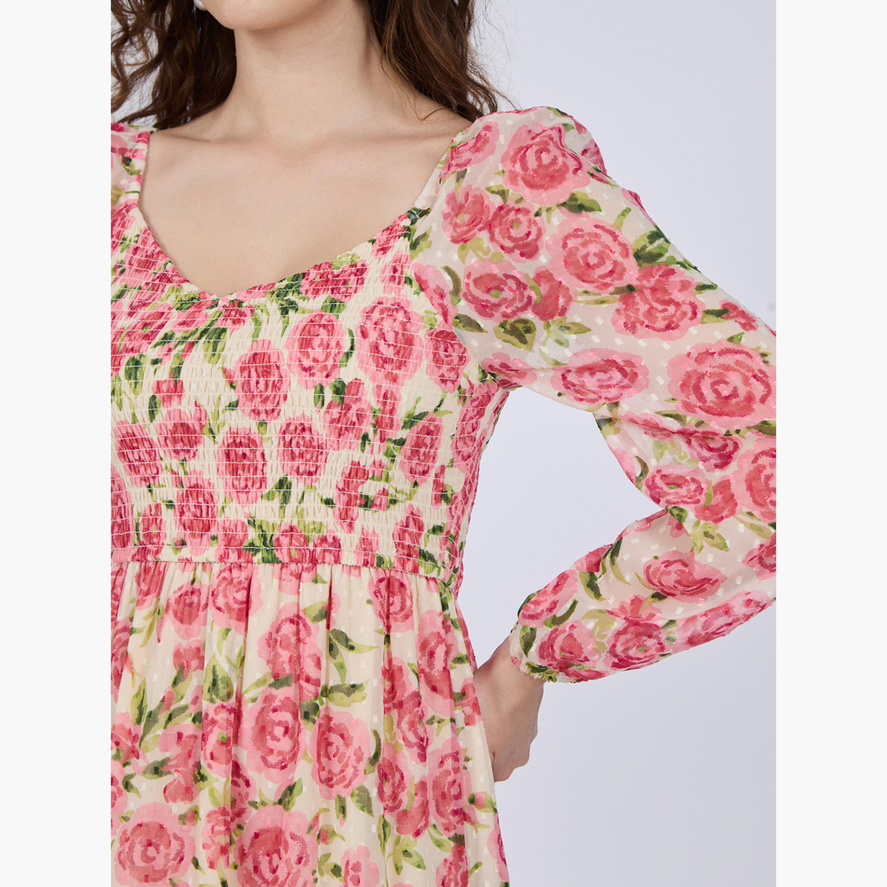 أوتزيدر × ستايلي - فستان متوسط الطول متعدد الطبقات مزين بالزهور-women-clothing-dresses-image-4
