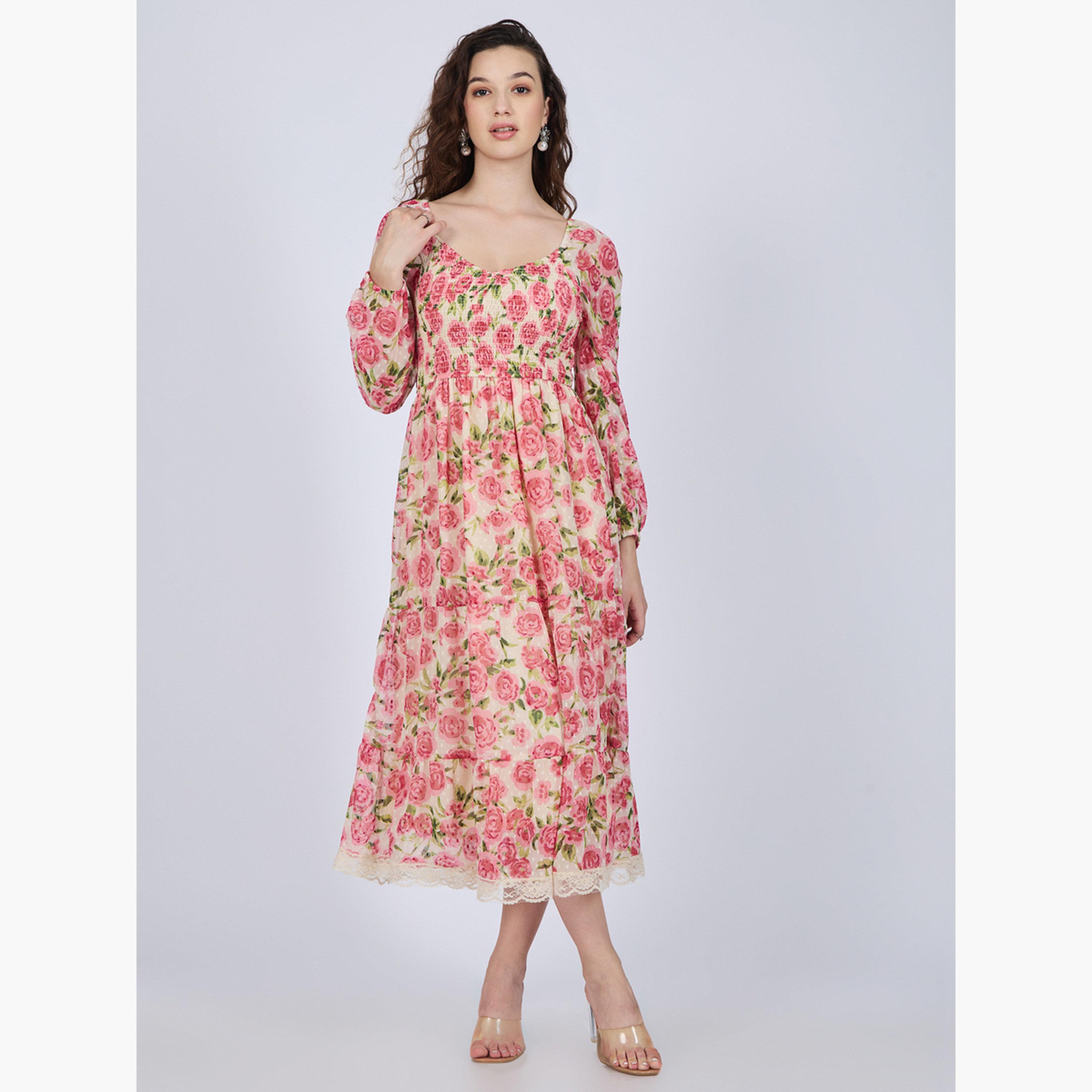 أوتزيدر × ستايلي - فستان متوسط الطول متعدد الطبقات مزين بالزهور-women-clothing-dresses-image-5
