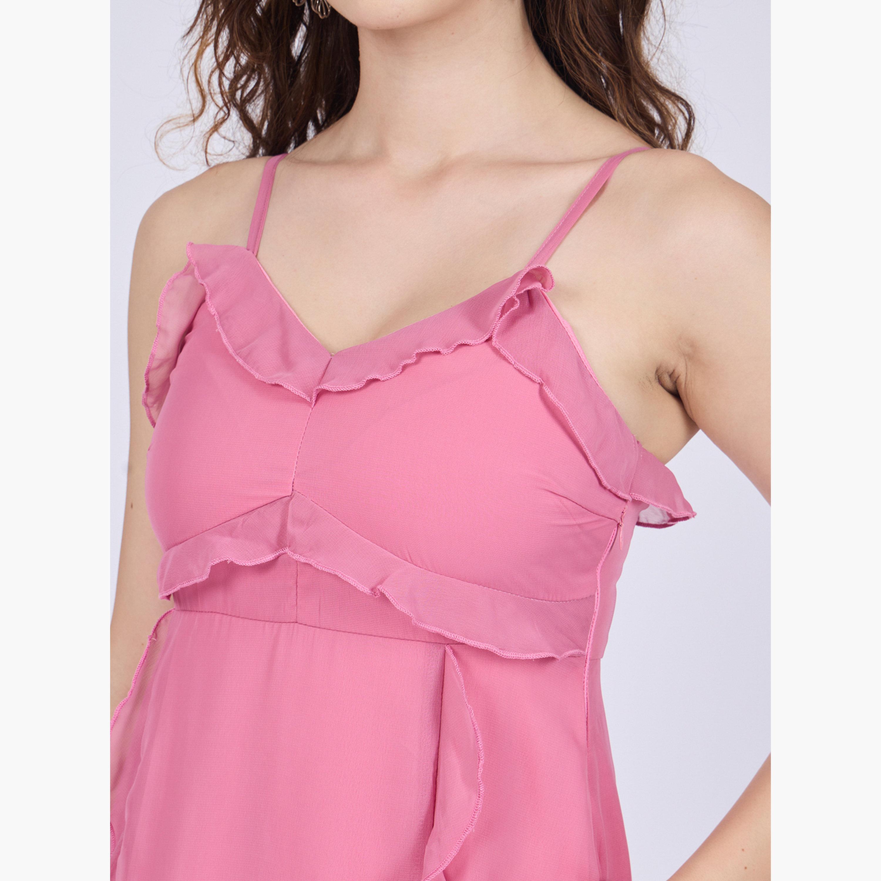 Outzidr X Styli Pink Ruffle Midi Dress-women-clothing-dresses-image-4