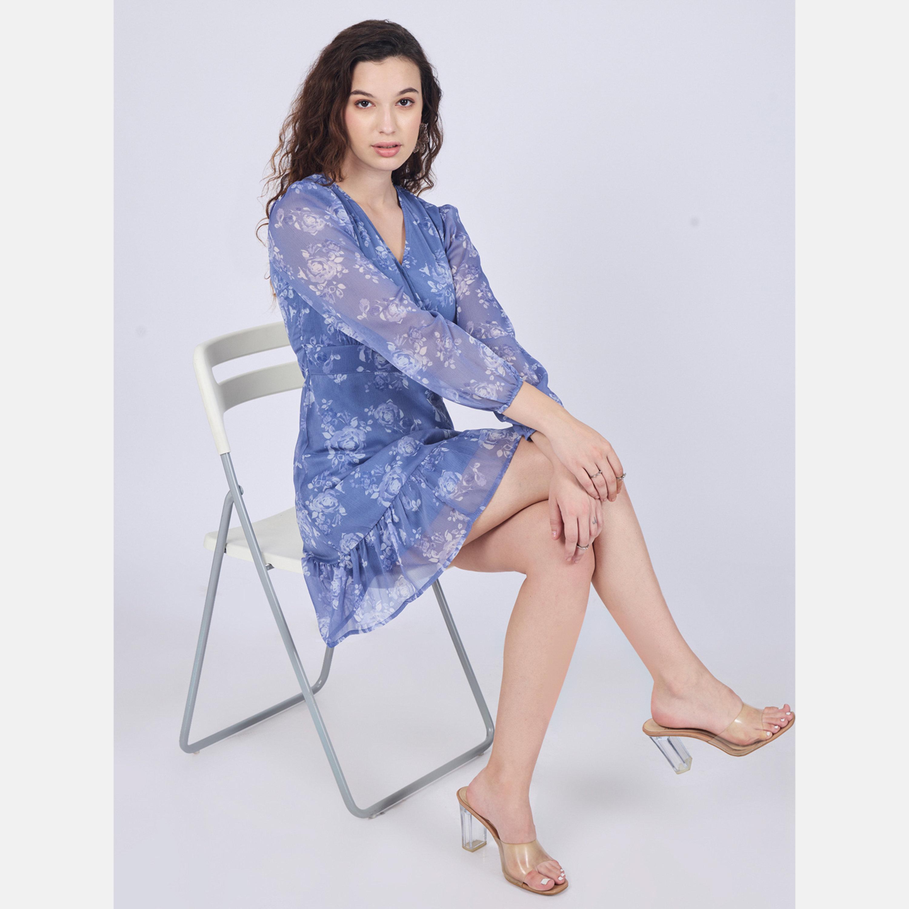 Outzidr X Styli Blue Floral Print Mini Dress-women-clothing-dresses-image-2