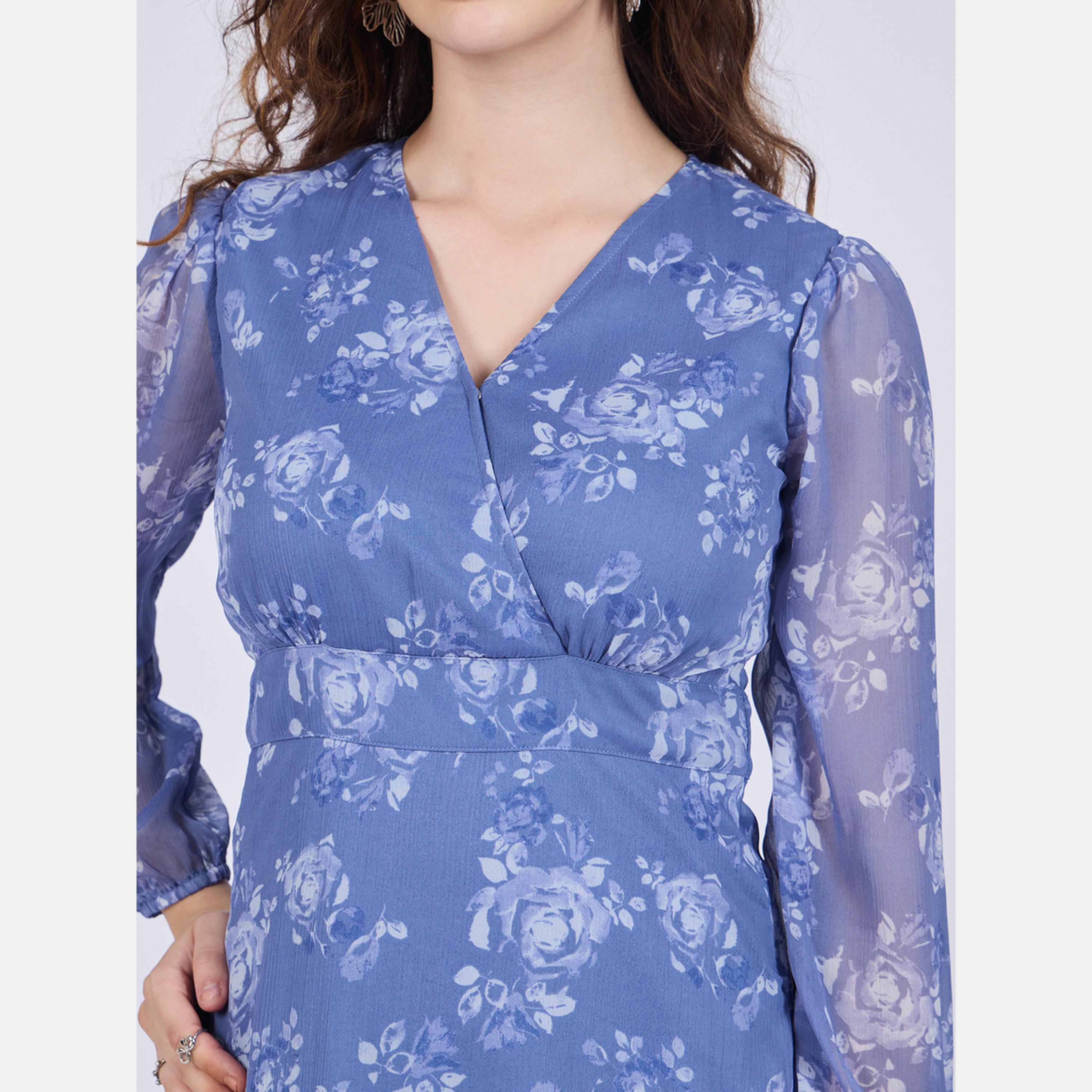 Outzidr X Styli Blue Floral Print Mini Dress-women-clothing-dresses-image-4
