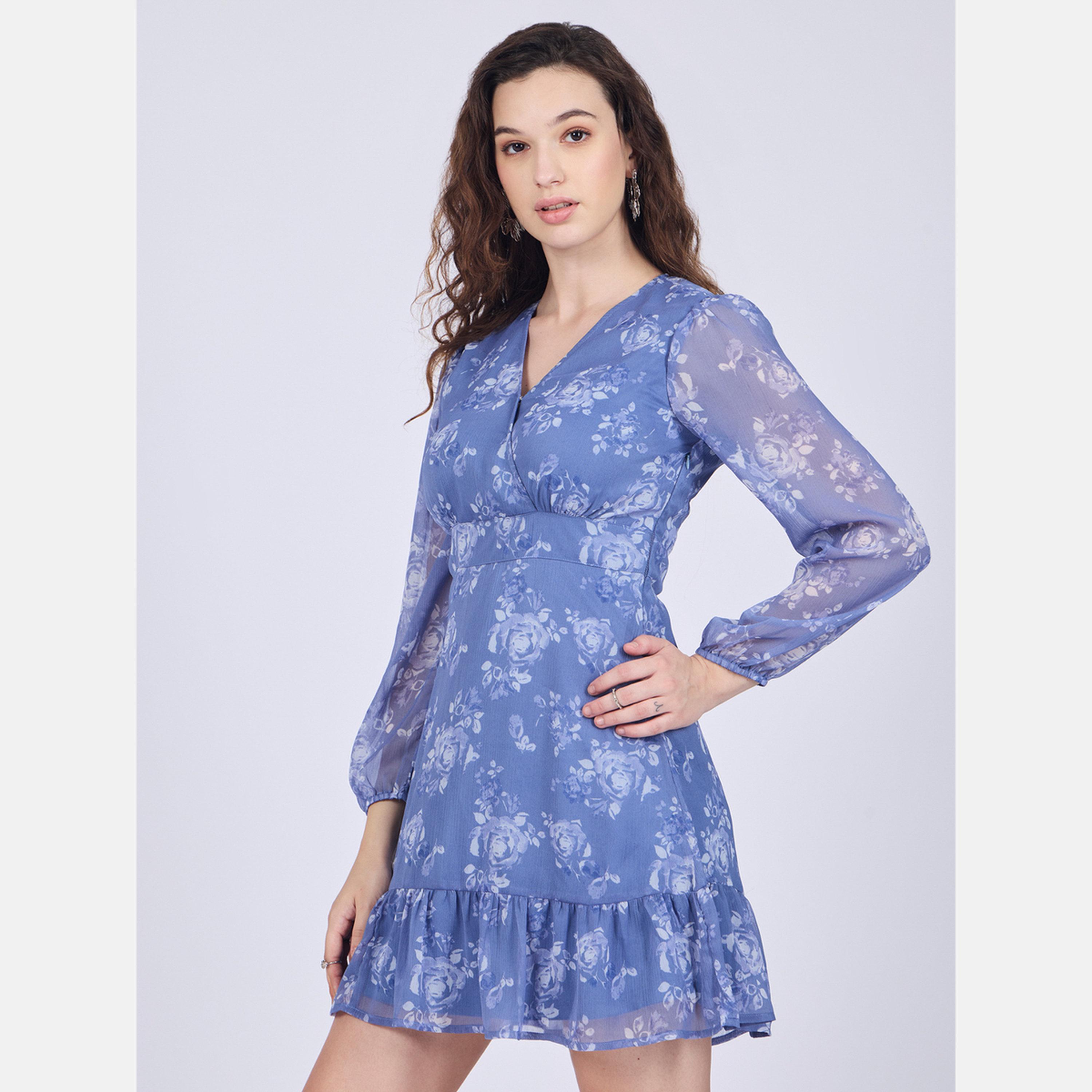 Outzidr X Styli Blue Floral Print Mini Dress-women-clothing-dresses-image-5