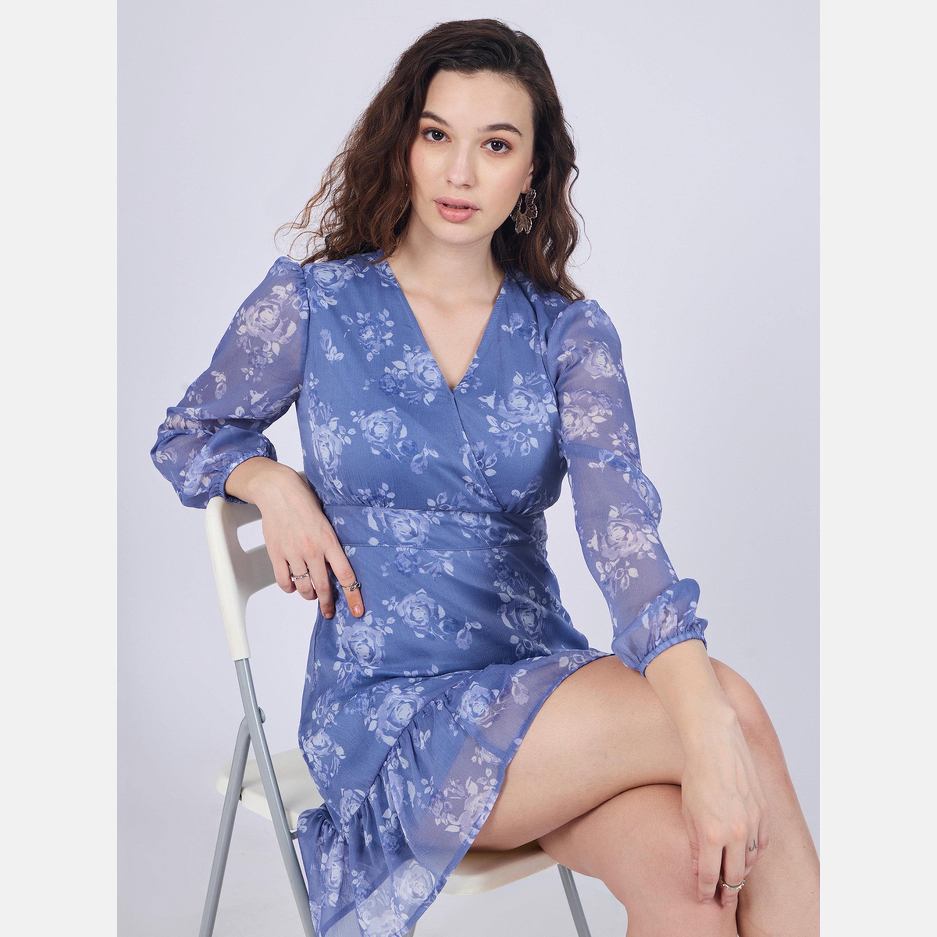 Outzidr X Styli Blue Floral Print Mini Dress-women-clothing-dresses-image-6