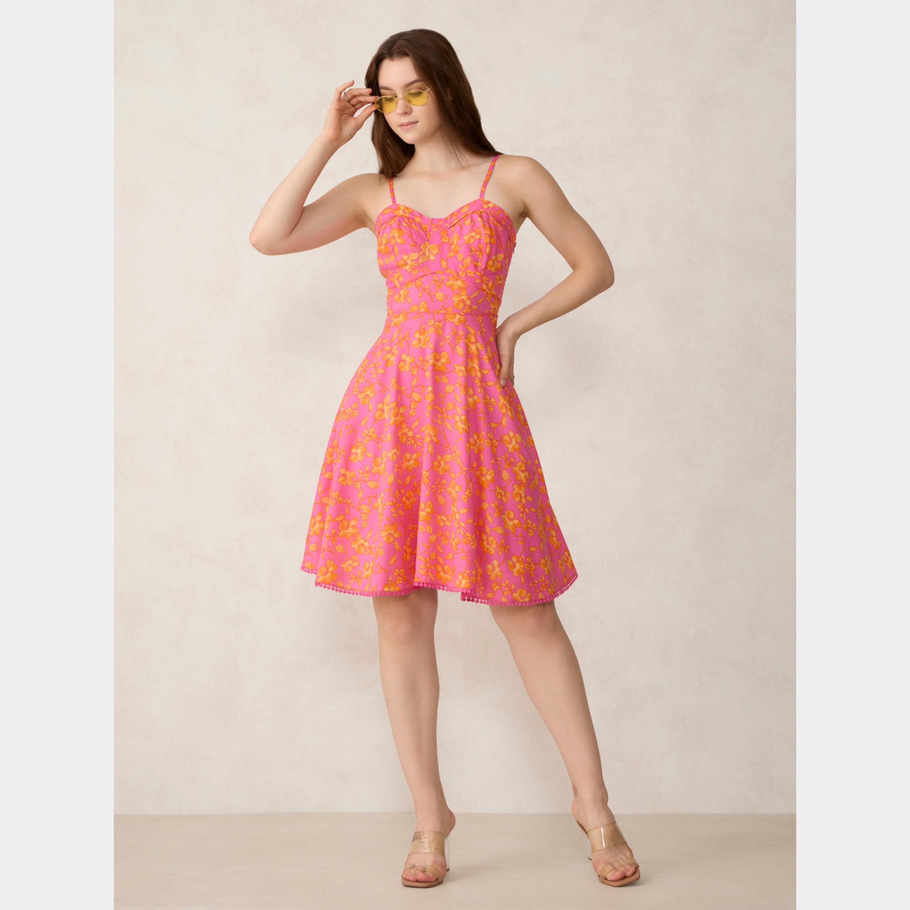 أوتزيدر × ستايلي - فستان نسائي قصير مطبوع باللون الوردي، بقصة ضيقة وواسعة-women-clothing-dresses-image-2