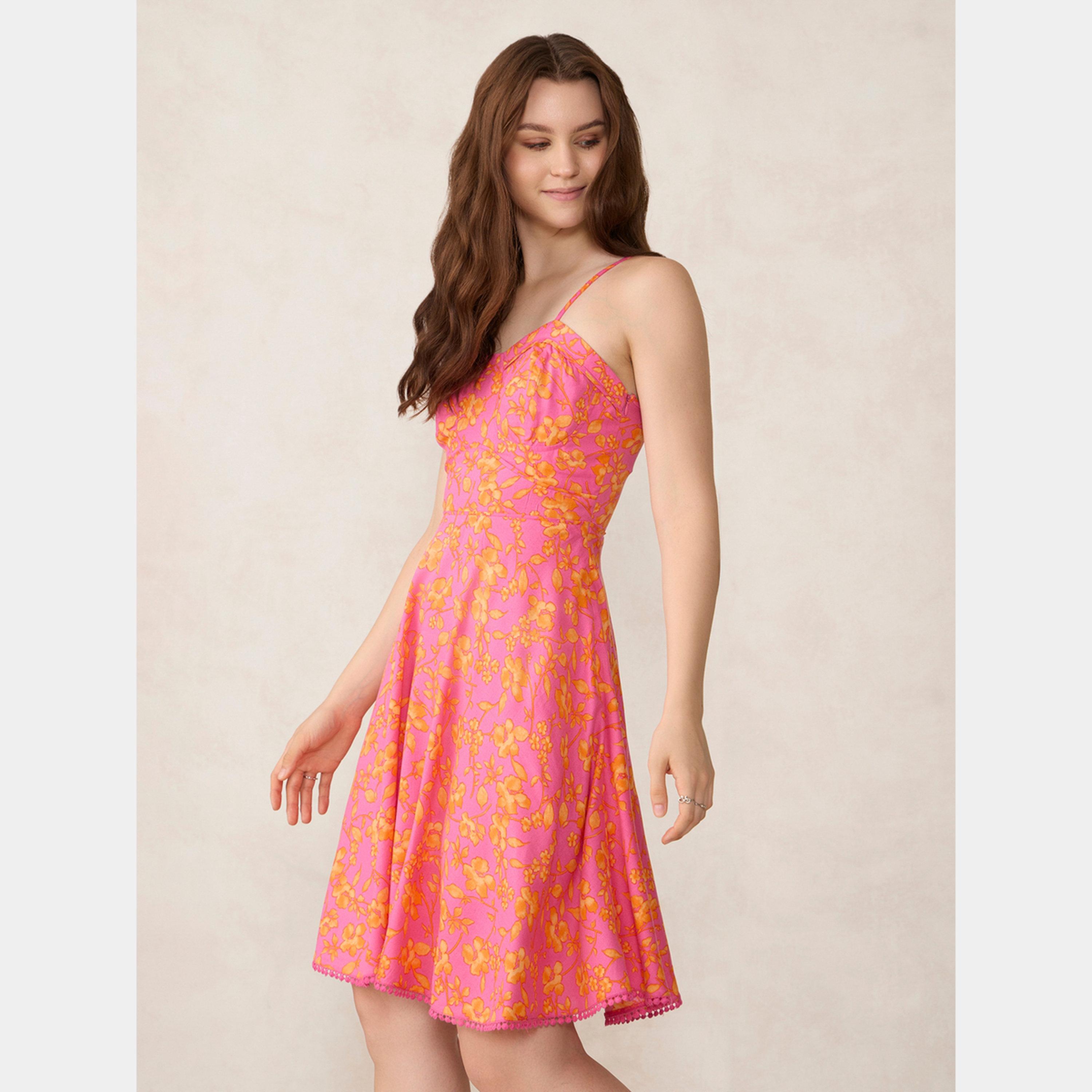 أوتزيدر × ستايلي - فستان نسائي قصير مطبوع باللون الوردي، بقصة ضيقة وواسعة-women-clothing-dresses-image-6