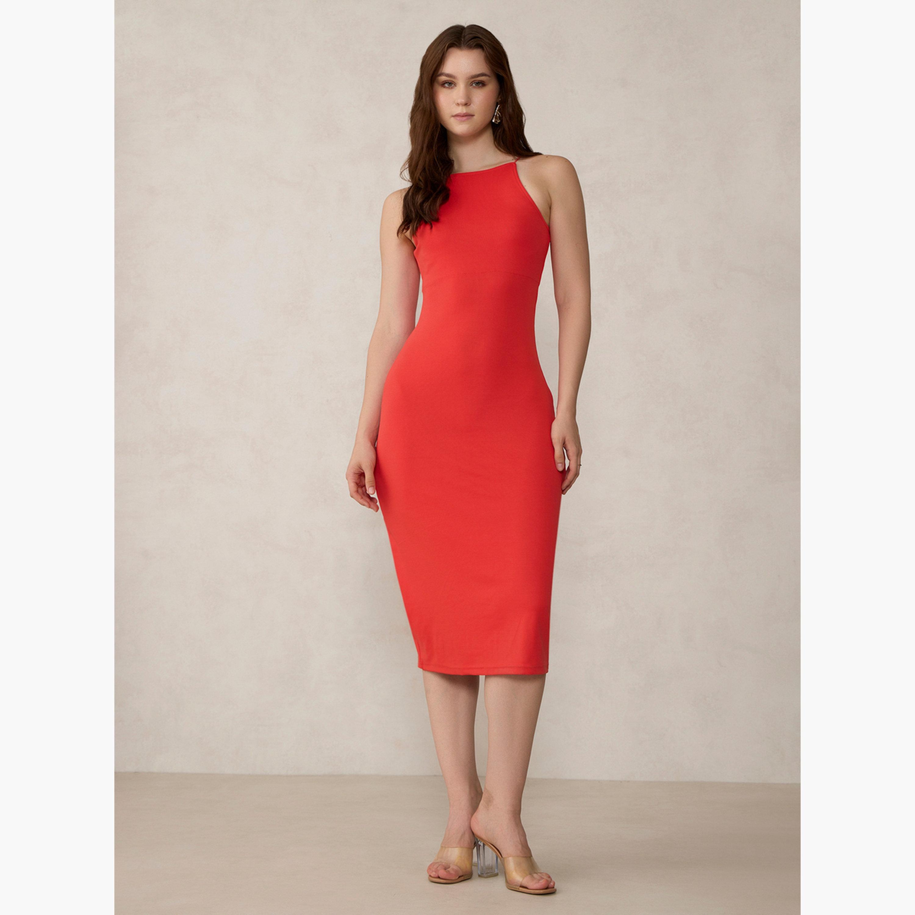 أوتزيدر × ستايلي - فستان أحمر ضيق بدون أكمام-women-clothing-dresses-image-1