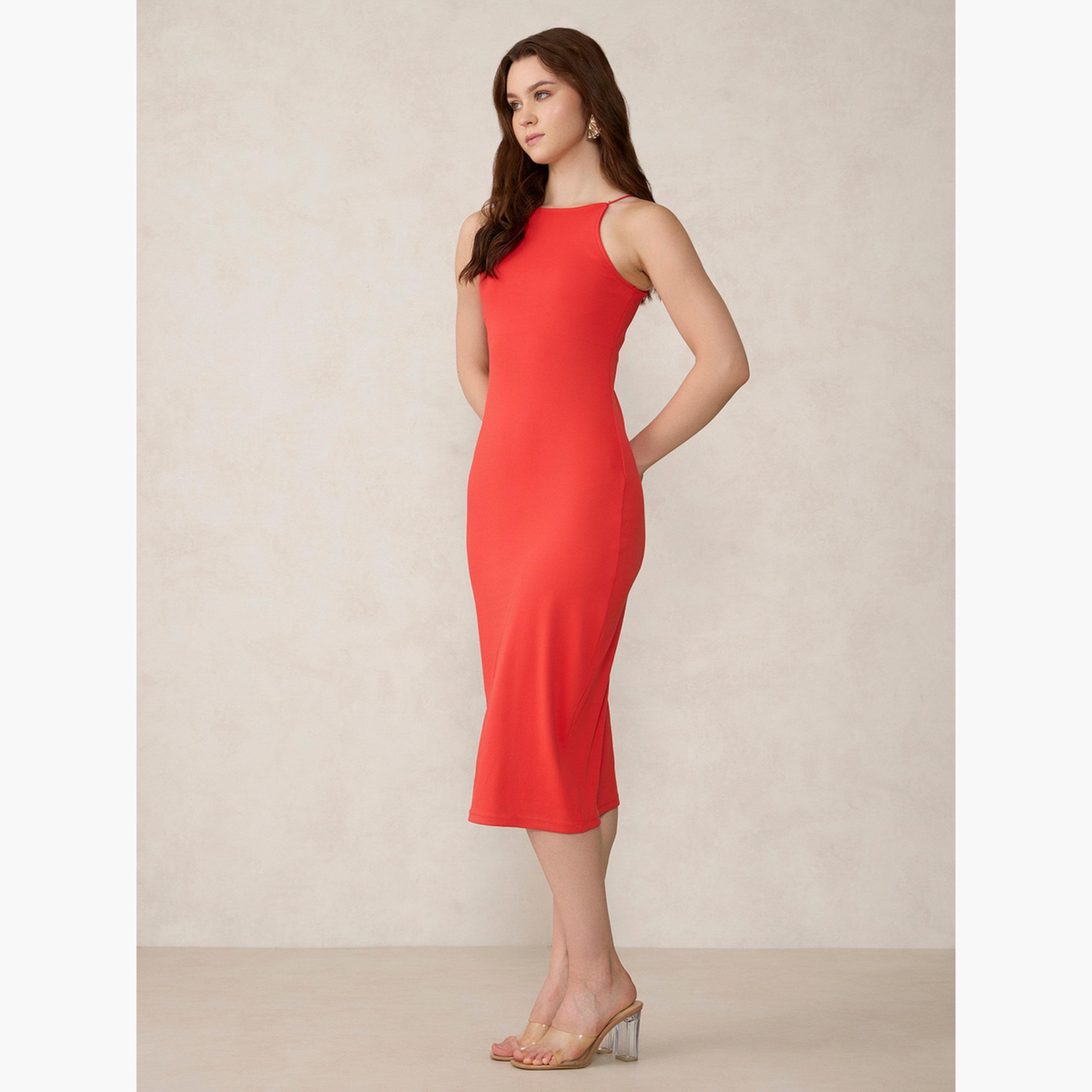 أوتزيدر × ستايلي - فستان أحمر ضيق بدون أكمام-women-clothing-dresses-image-3