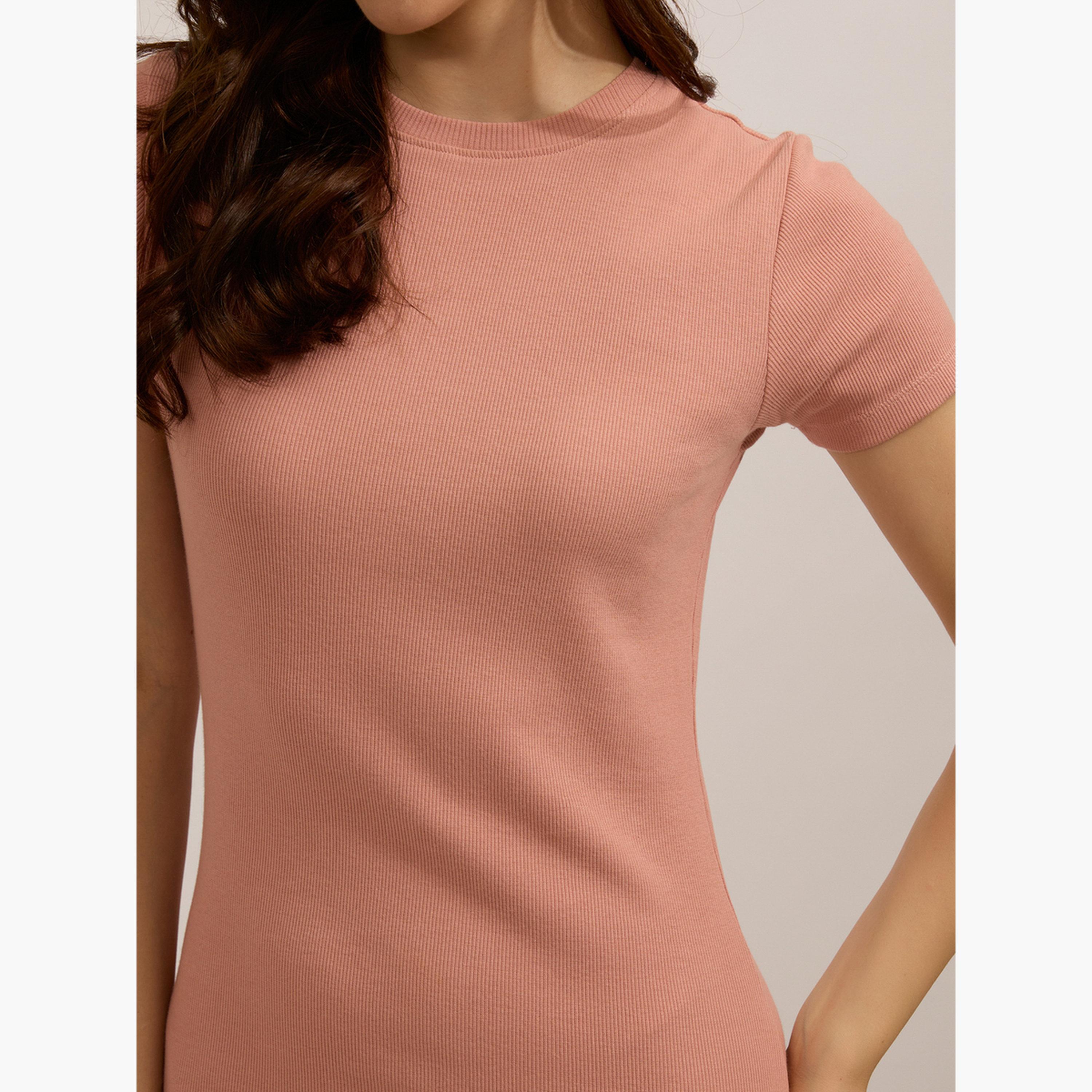 أوتزيدر × ستايلي - فستان خوخي ضيق متوسط ​​الطول بياقة دائرية-women-clothing-dresses-image-5