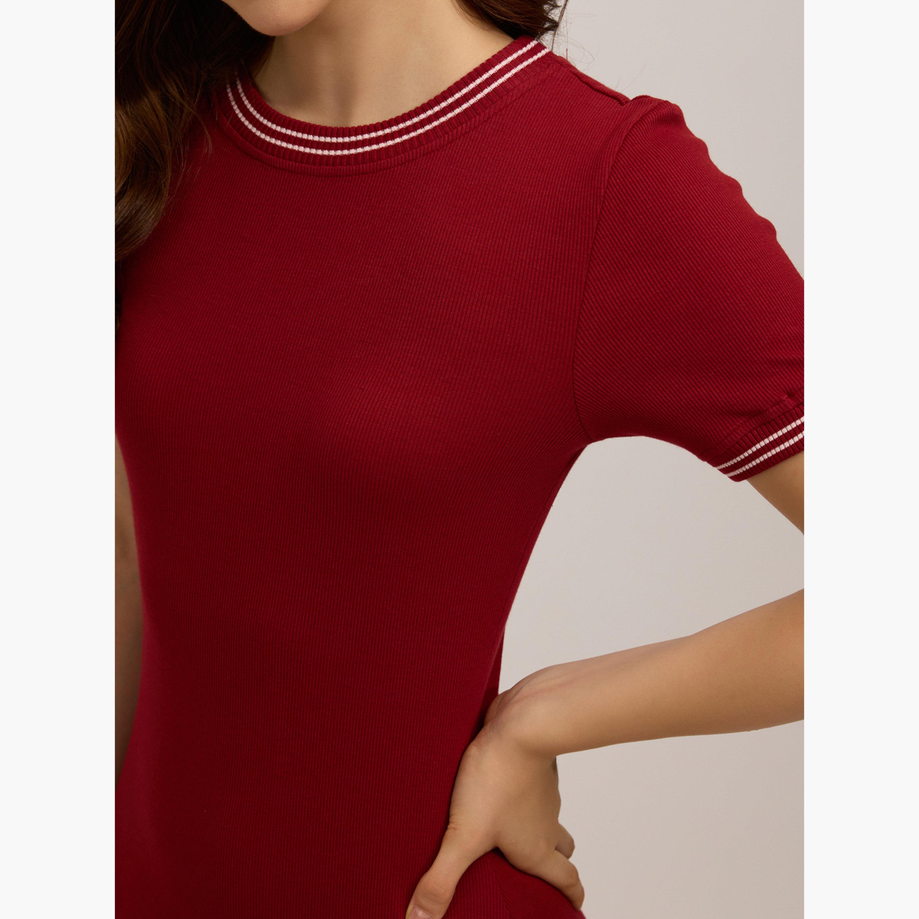 Outzidr X Styli Maroon Ribbed Bodycon Mini Dress-women-clothing-dresses-image-6