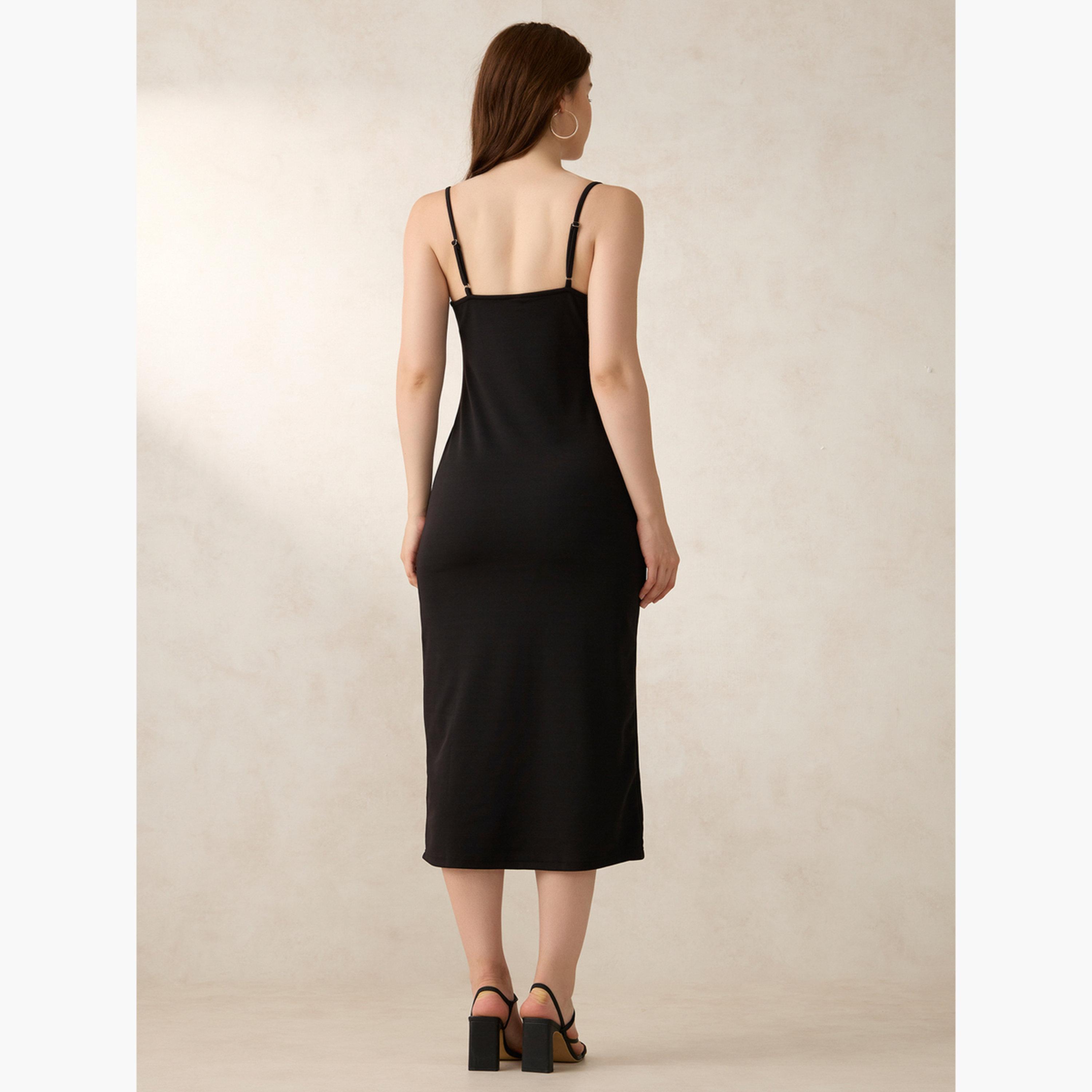 أوتزيدر × ستايلي - فستان أسود ضيق بياقة مربعة وأحزمة-women-clothing-dresses-image-3