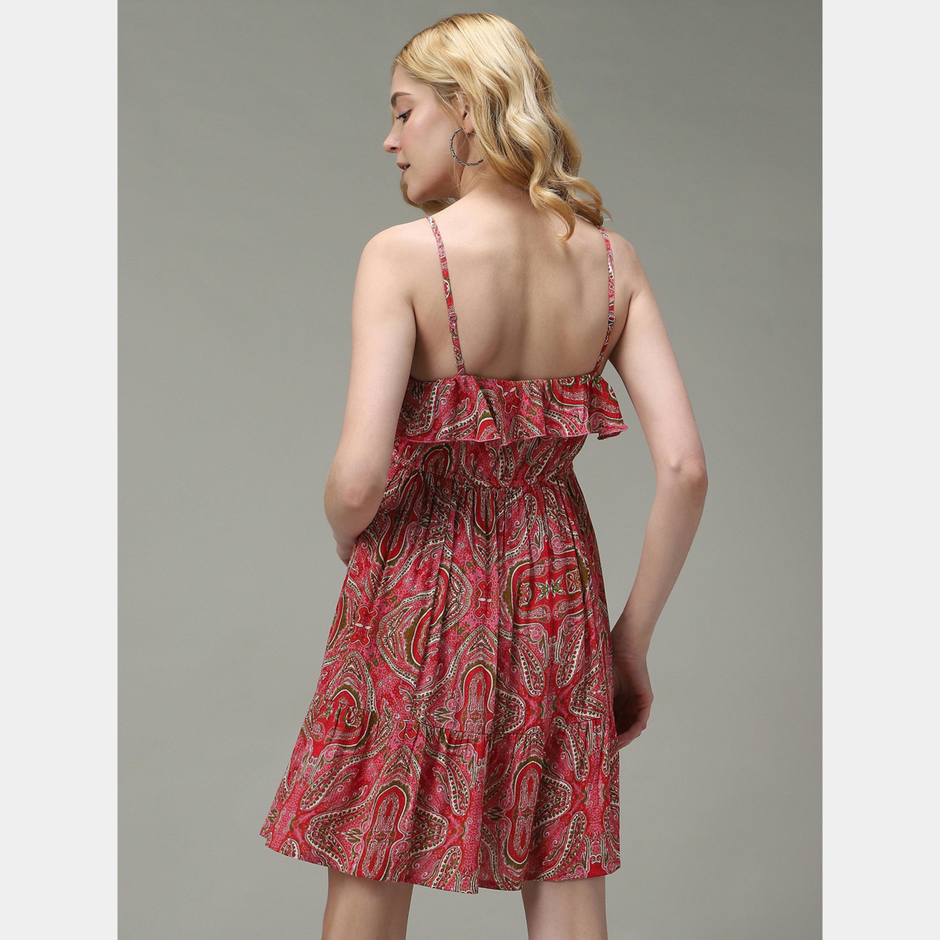 أوتزيدر × ستايلي - فستان نسائي قصير مطبوع باللون الوردي بأشرطة حرف A-women-clothing-dresses-image-3