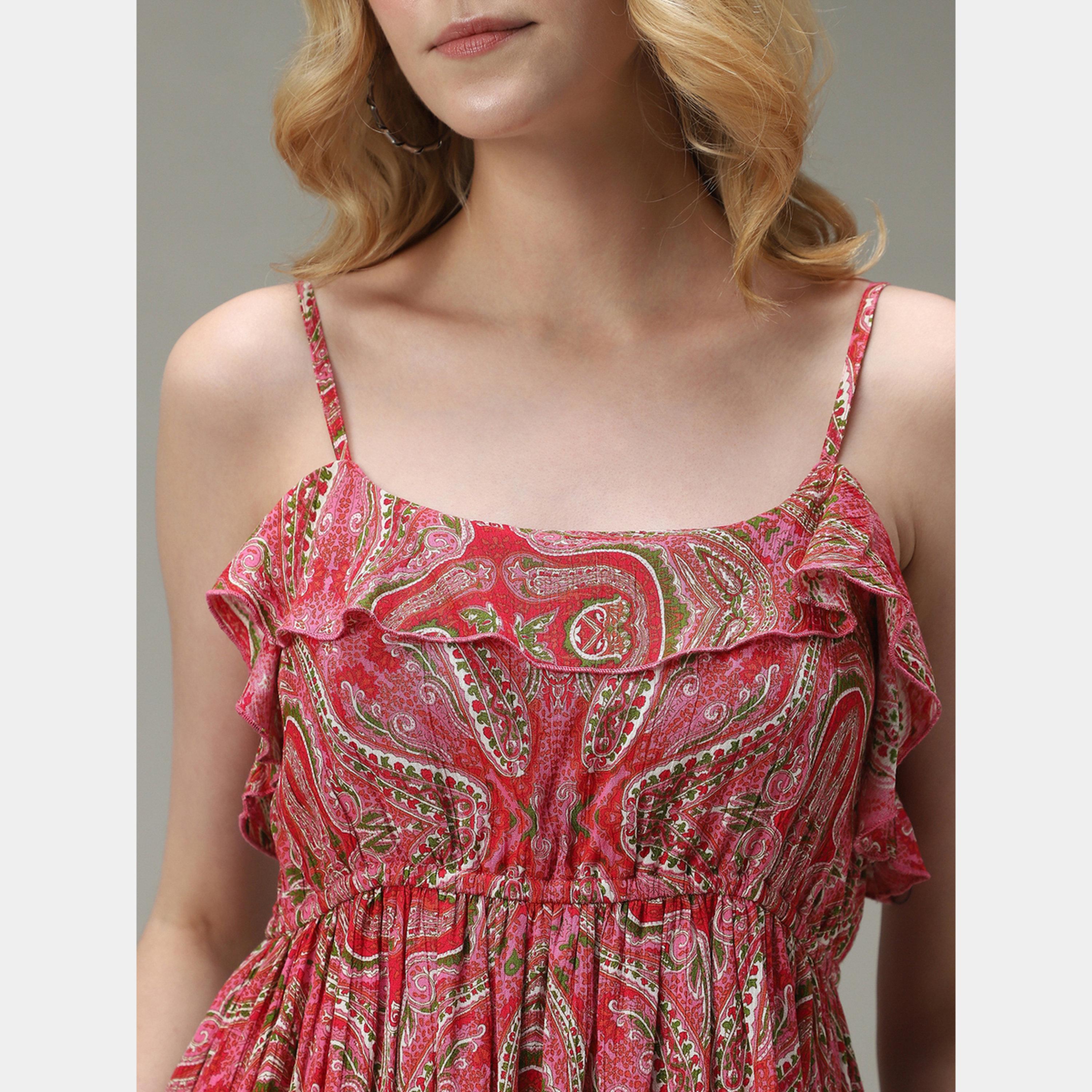 أوتزيدر × ستايلي - فستان نسائي قصير مطبوع باللون الوردي بأشرطة حرف A-women-clothing-dresses-image-5