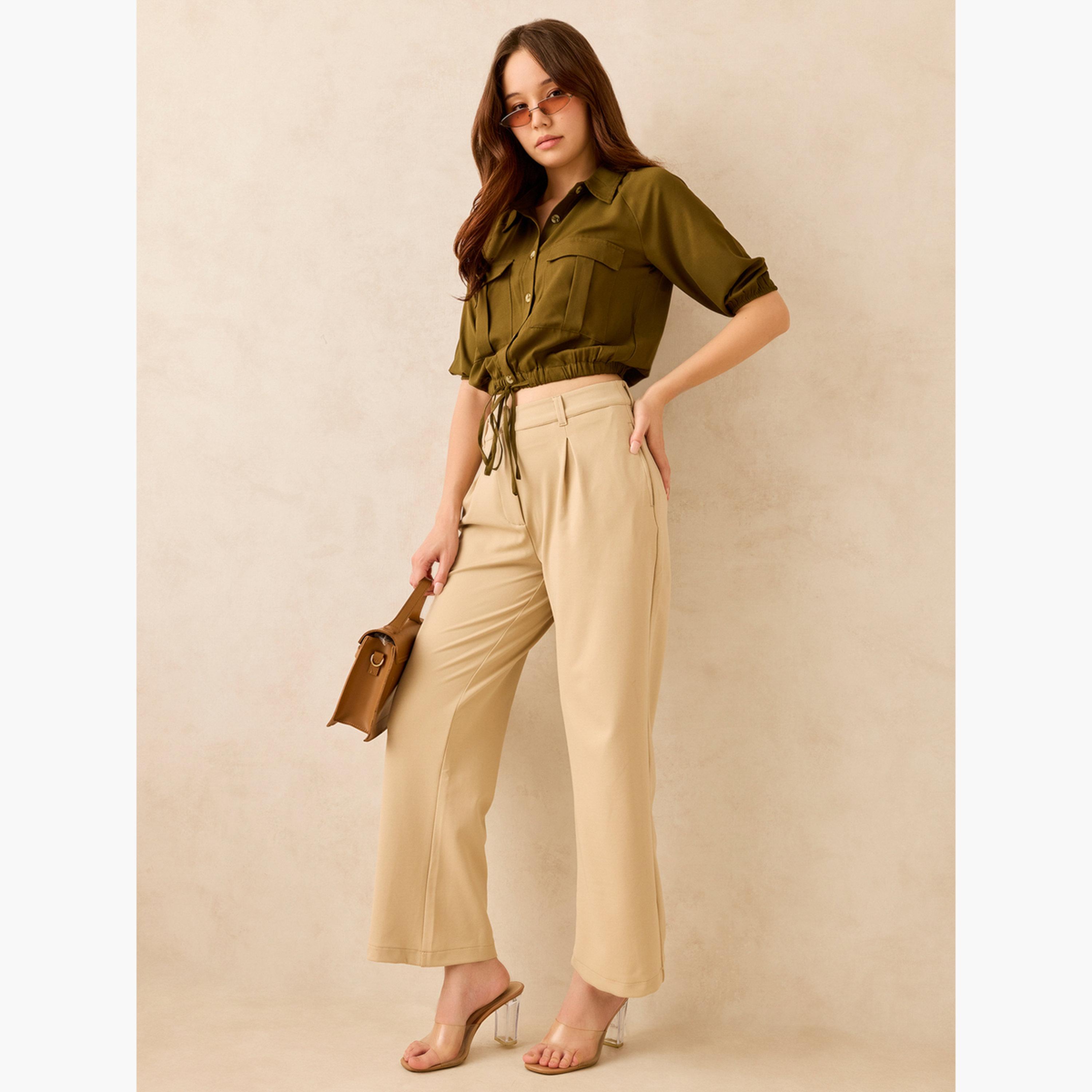 أوتزيدر × ستايلي - توب قصير متعدد الاستخدامات مع رباط لون زيتوني-women-clothing-shirtsandblouses-blouses-image-2