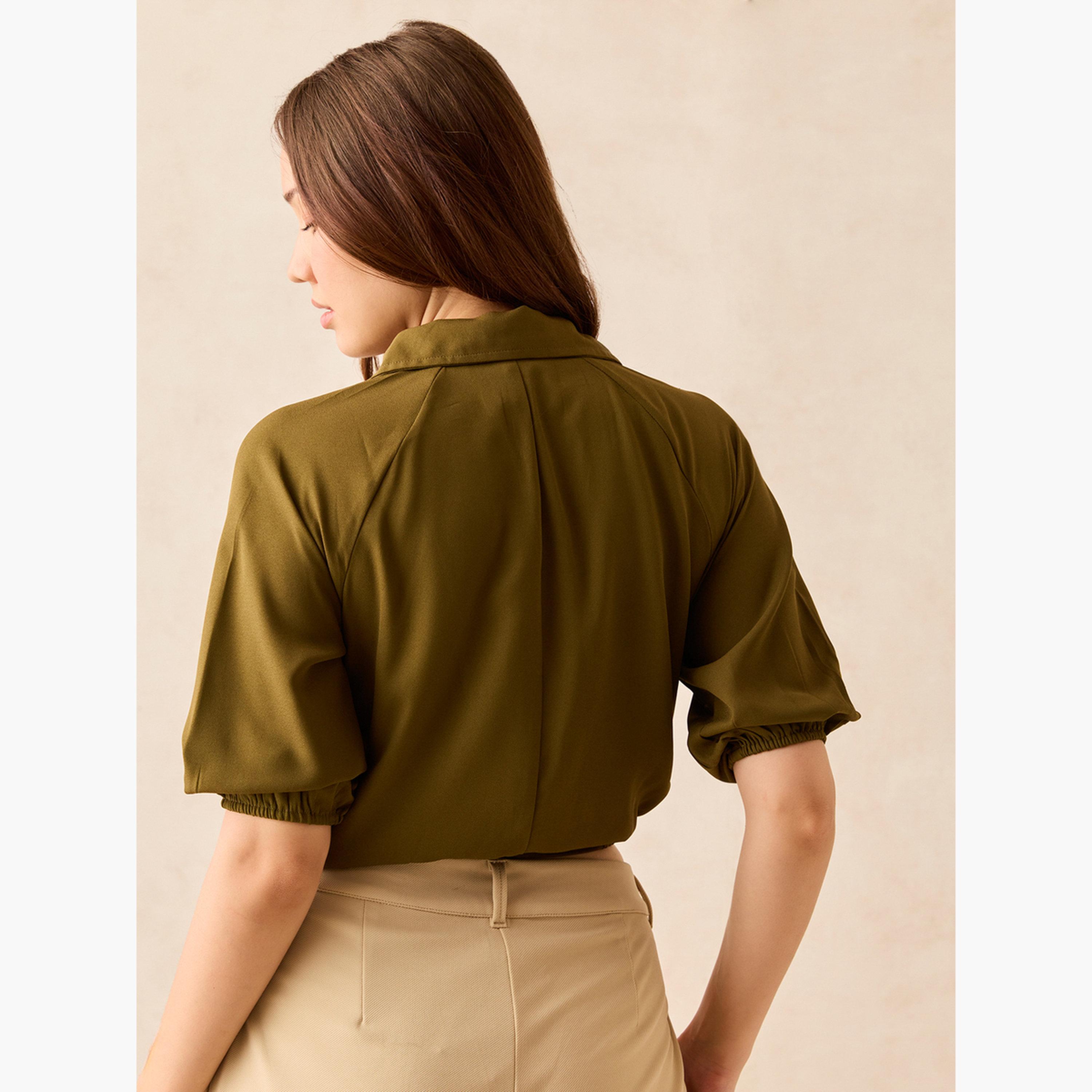 أوتزيدر × ستايلي - توب قصير متعدد الاستخدامات مع رباط لون زيتوني-women-clothing-shirtsandblouses-blouses-image-5