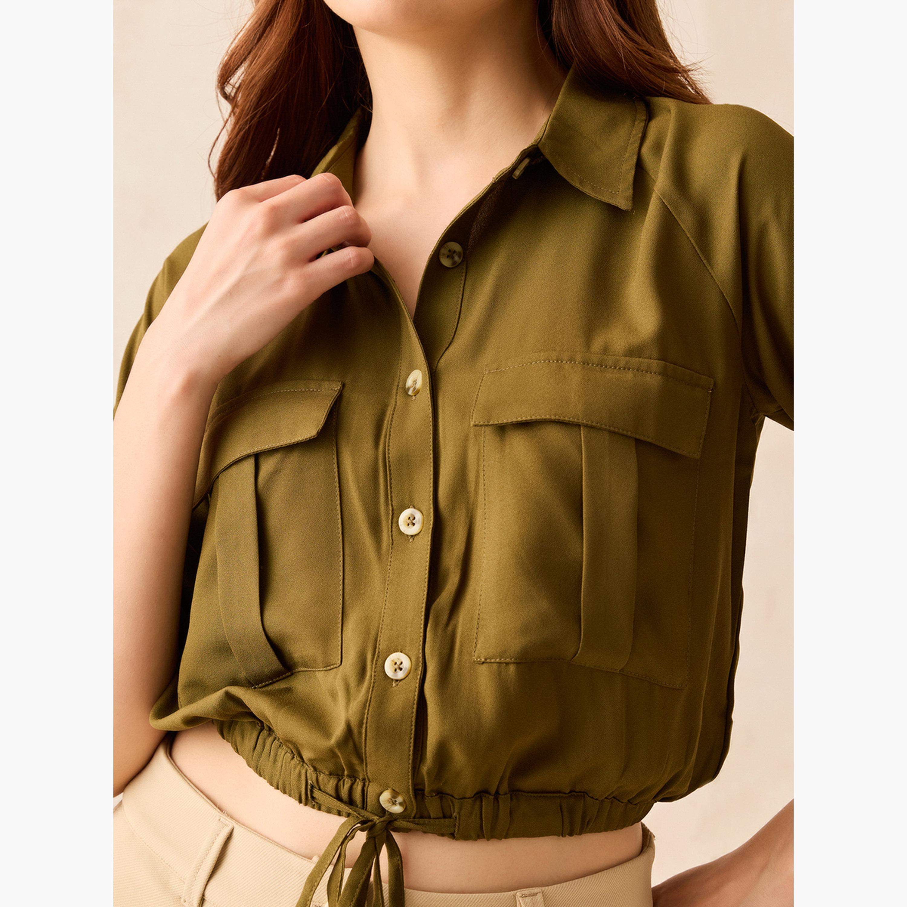 أوتزيدر × ستايلي - توب قصير متعدد الاستخدامات مع رباط لون زيتوني-women-clothing-shirtsandblouses-blouses-image-6