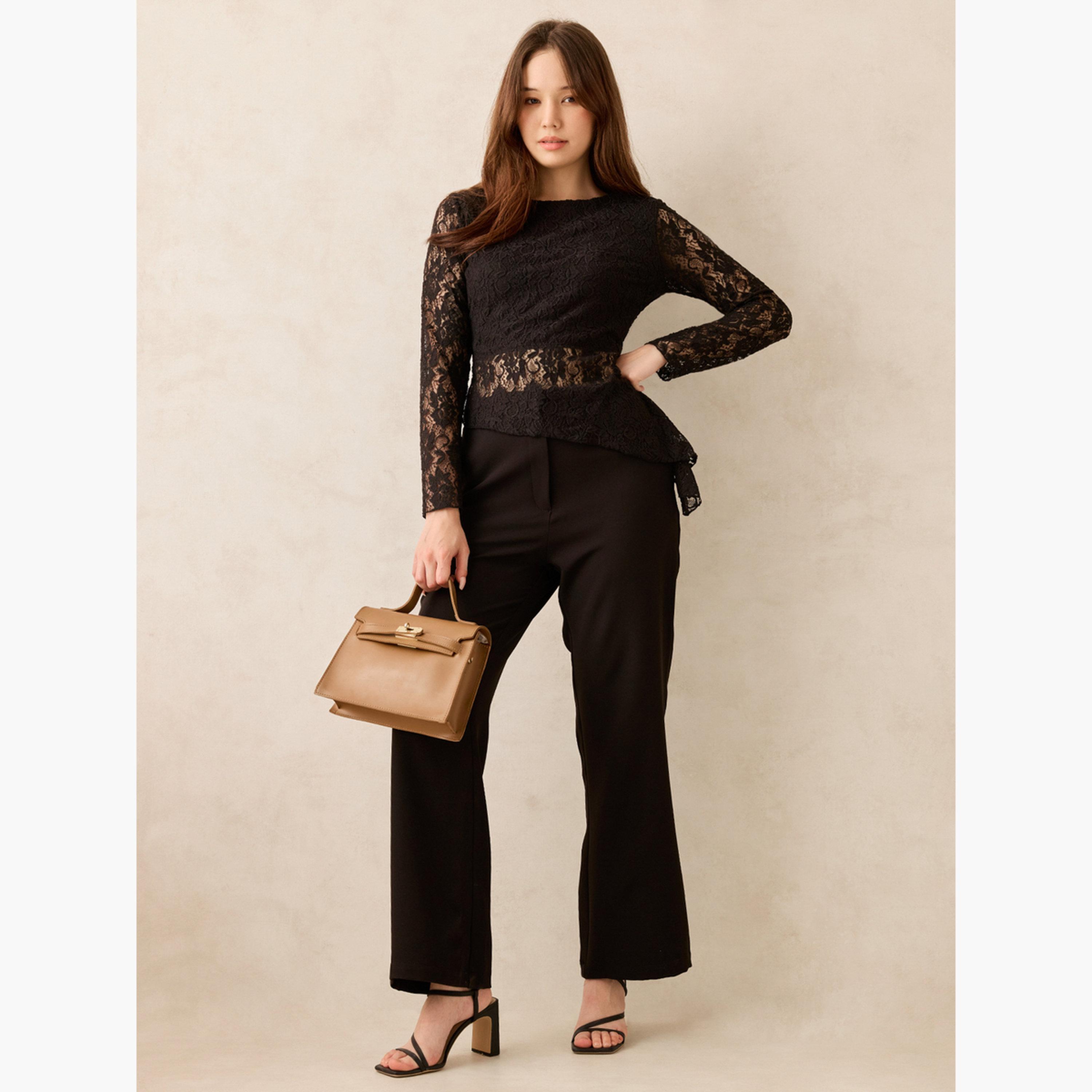 Outzidr X Styli Black Long Sleeve Fitted Lace Top-women-clothing-shirtsandblouses-blouses-image-2