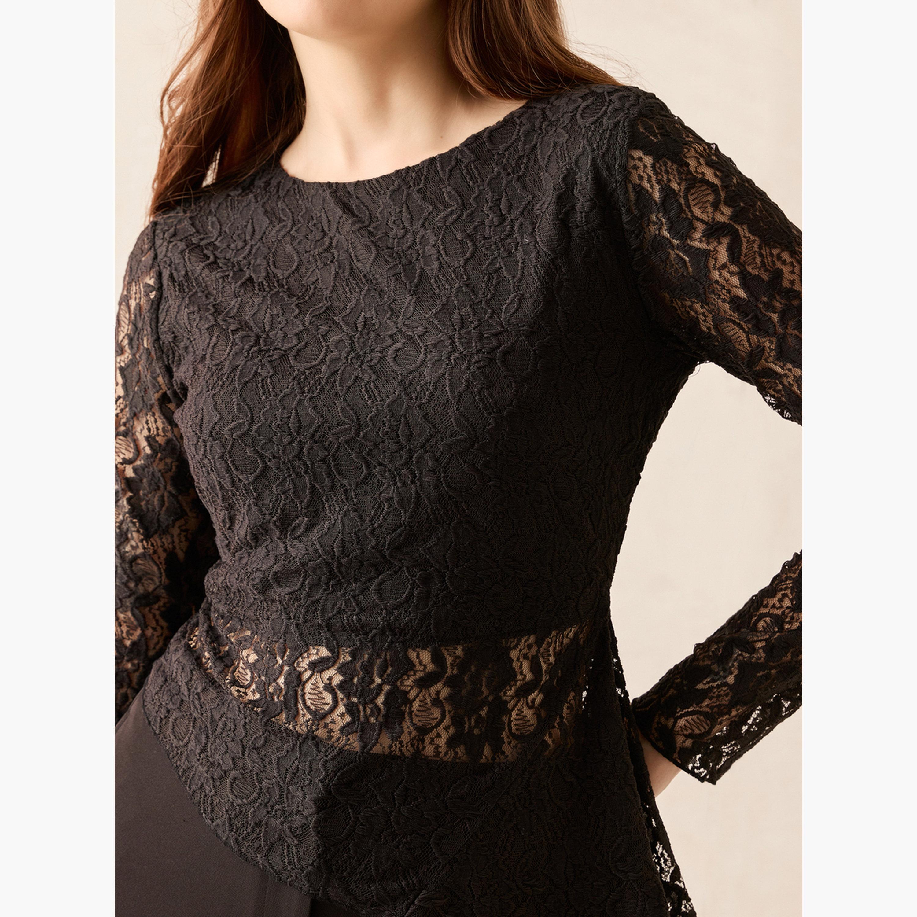 Outzidr X Styli Black Long Sleeve Fitted Lace Top-women-clothing-shirtsandblouses-blouses-image-4