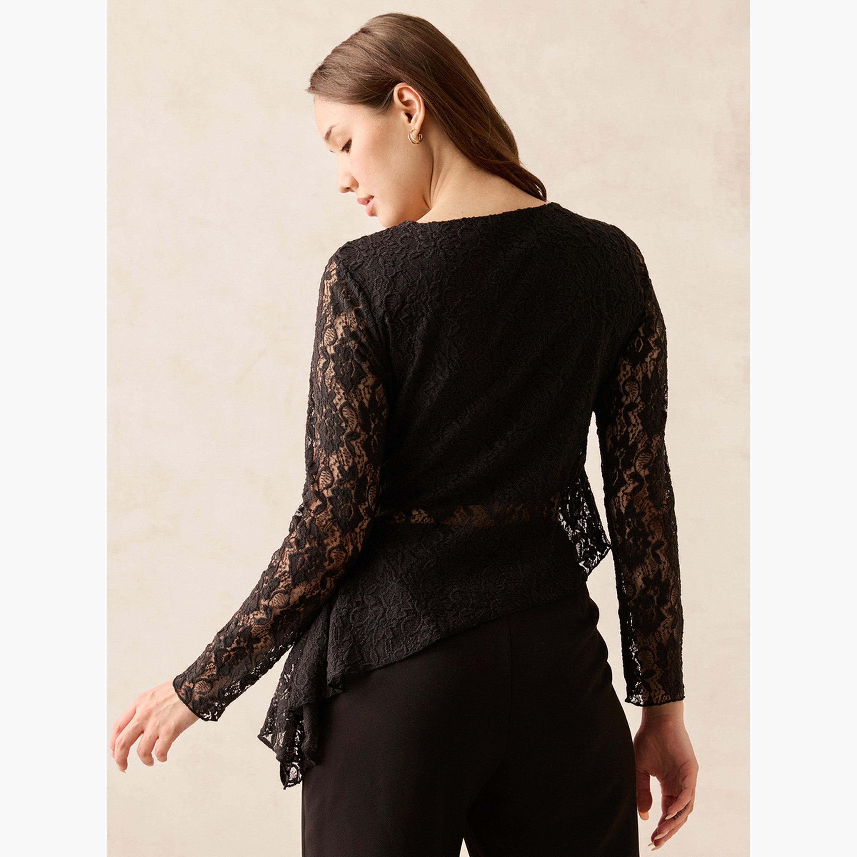 Outzidr X Styli Black Long Sleeve Fitted Lace Top-women-clothing-shirtsandblouses-blouses-image-6