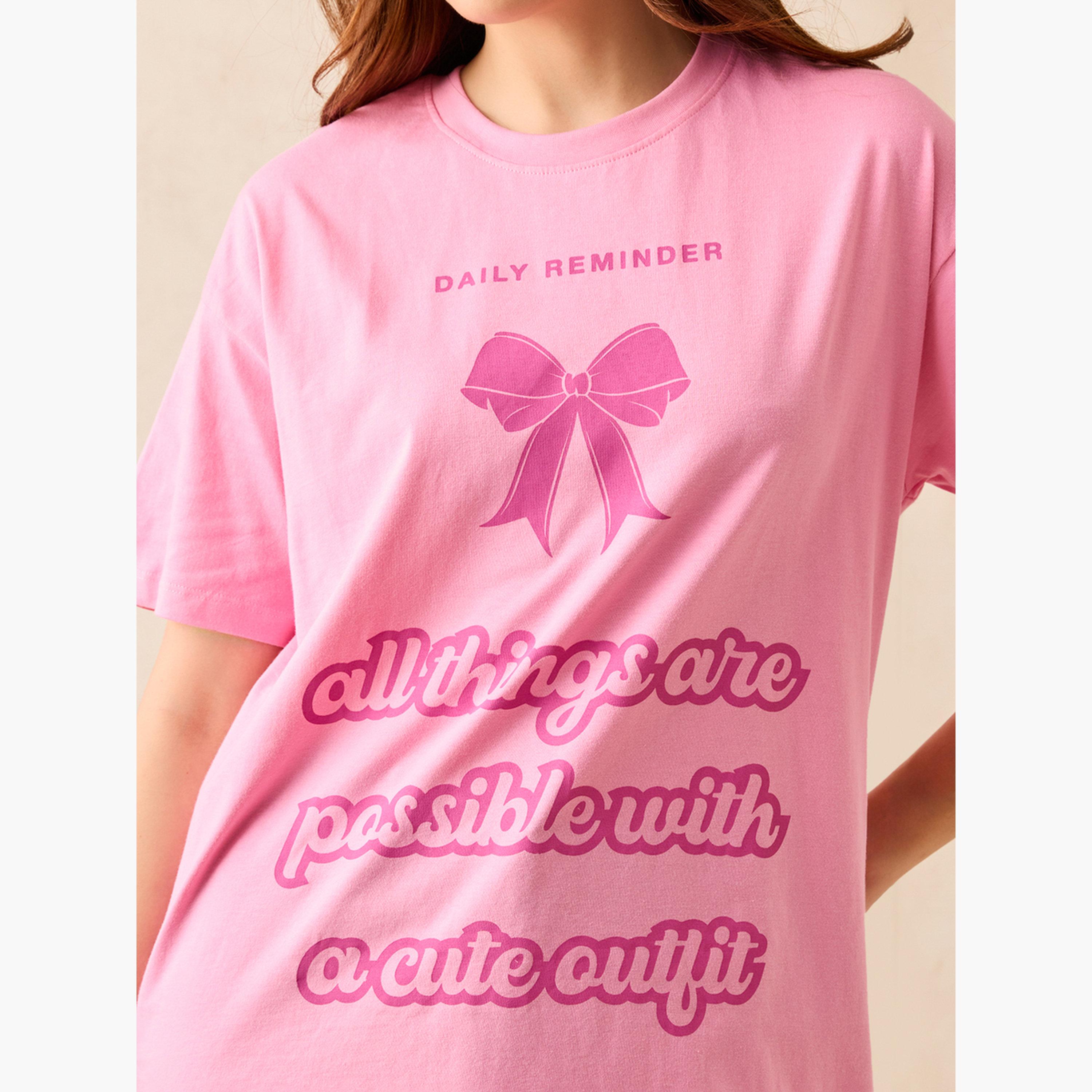 Outzidr X Styli Pink Crew Neck Graphic T-Shirt-women-clothing-tshirts-image-4