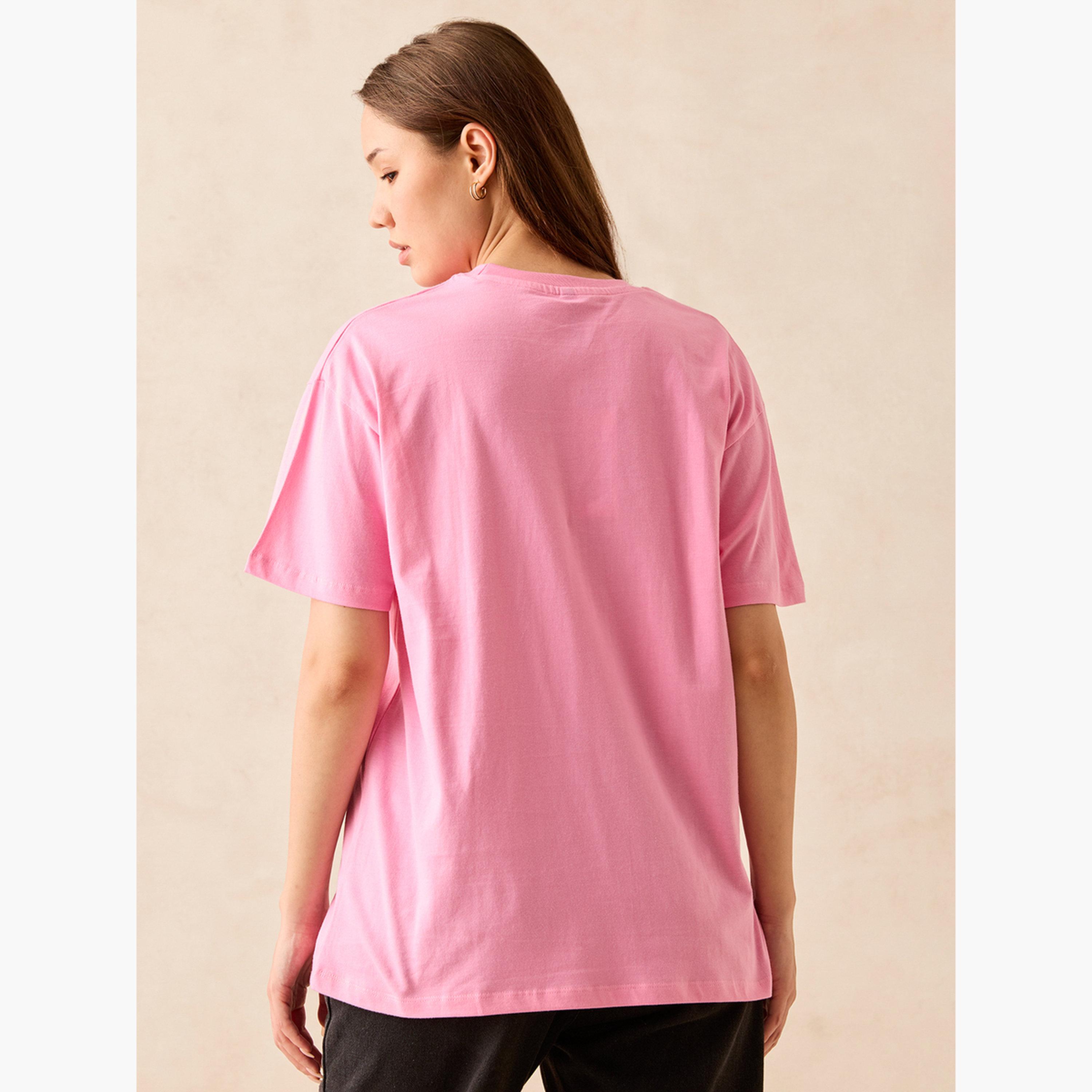 Outzidr X Styli Pink Crew Neck Graphic T-Shirt-women-clothing-tshirts-image-5