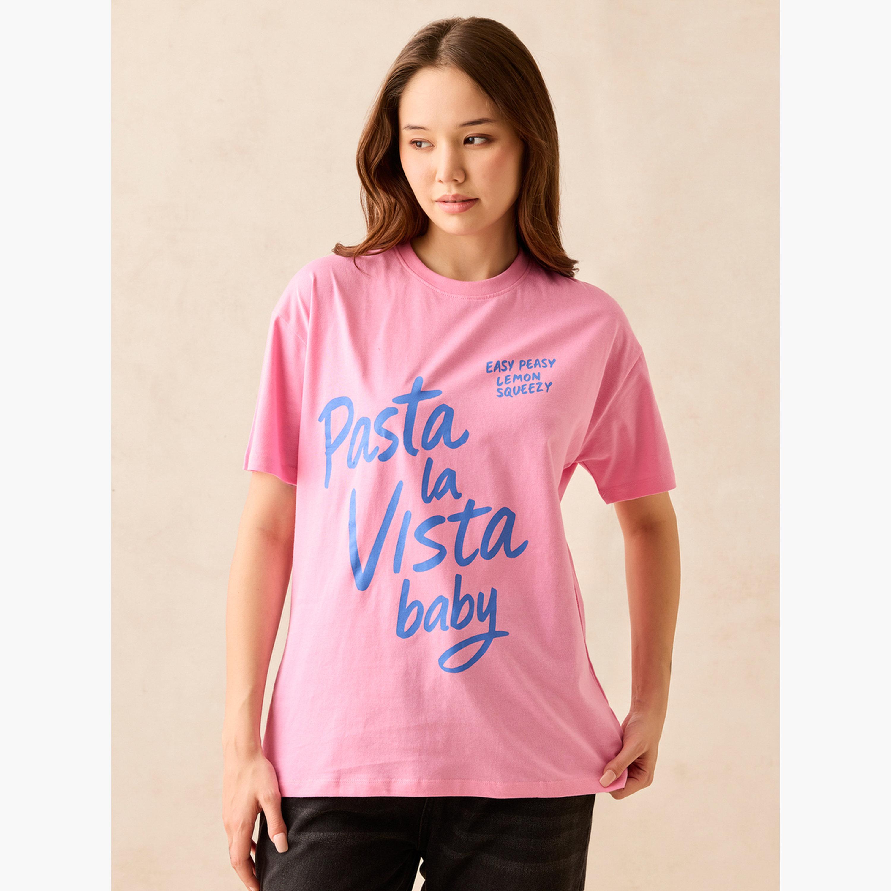 Outzidr X Styli Pink Crew Neck Graphic T-Shirt-women-clothing-tshirts-image-1