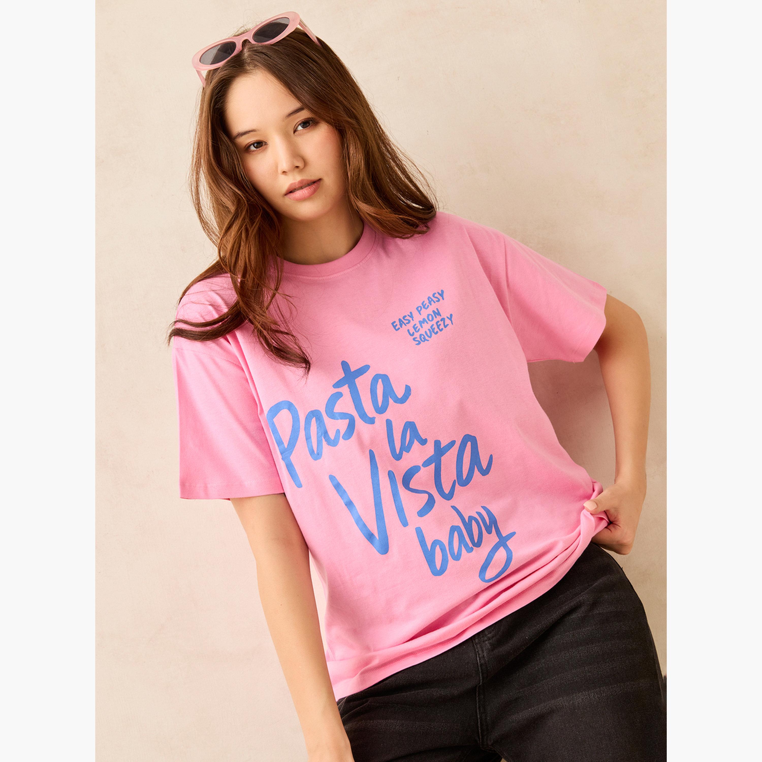 Outzidr X Styli Pink Crew Neck Graphic T-Shirt-women-clothing-tshirts-image-4