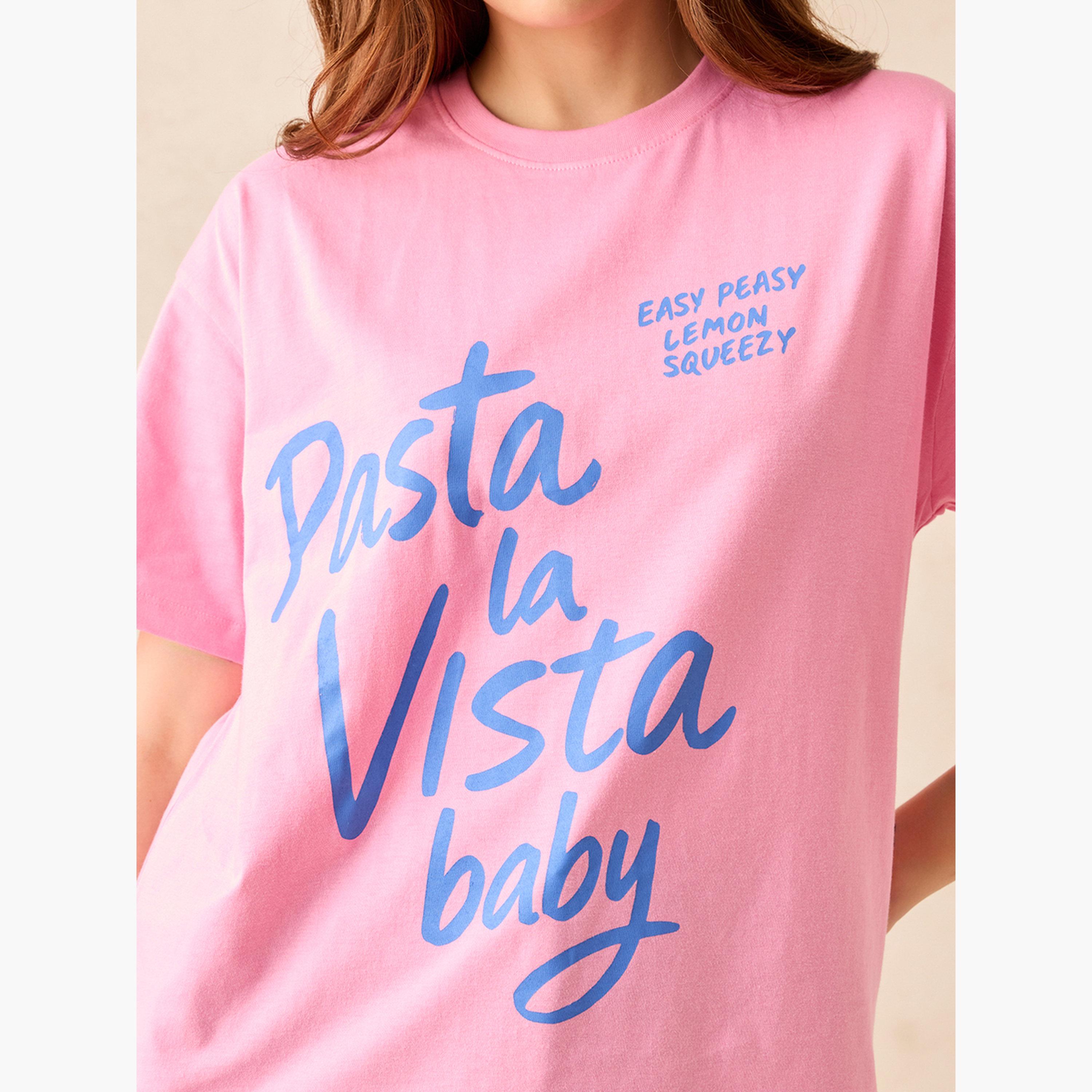 Outzidr X Styli Pink Crew Neck Graphic T-Shirt-women-clothing-tshirts-image-5
