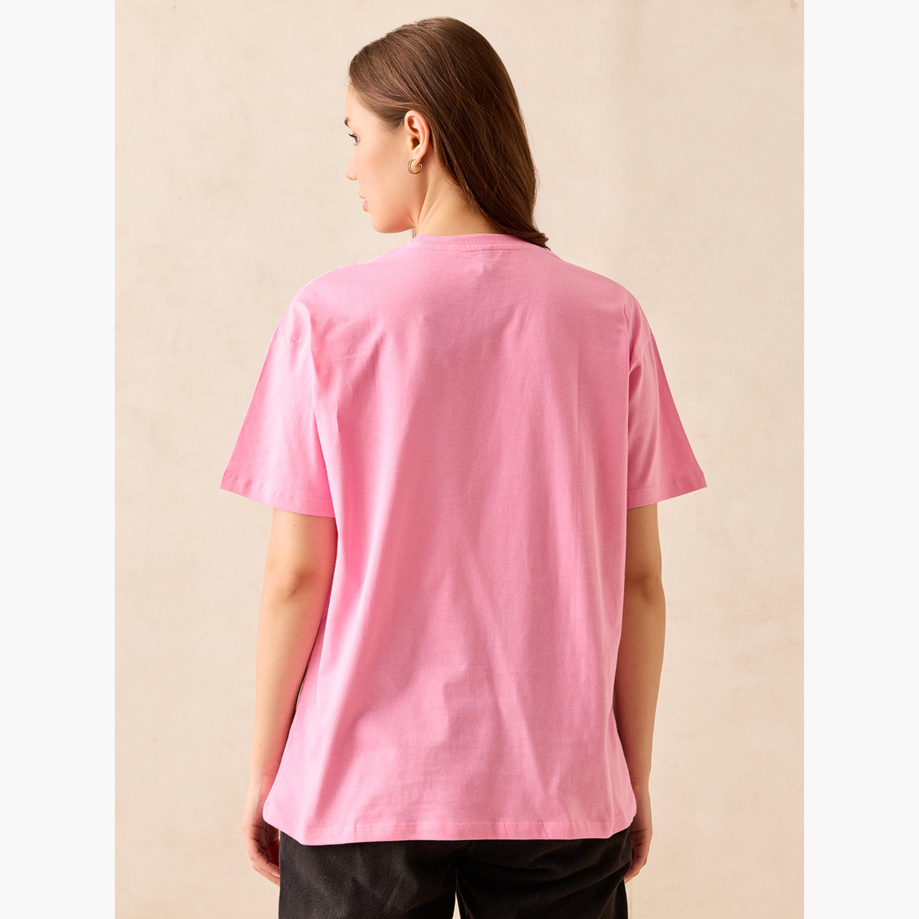 Outzidr X Styli Pink Crew Neck Graphic T-Shirt-women-clothing-tshirts-image-6