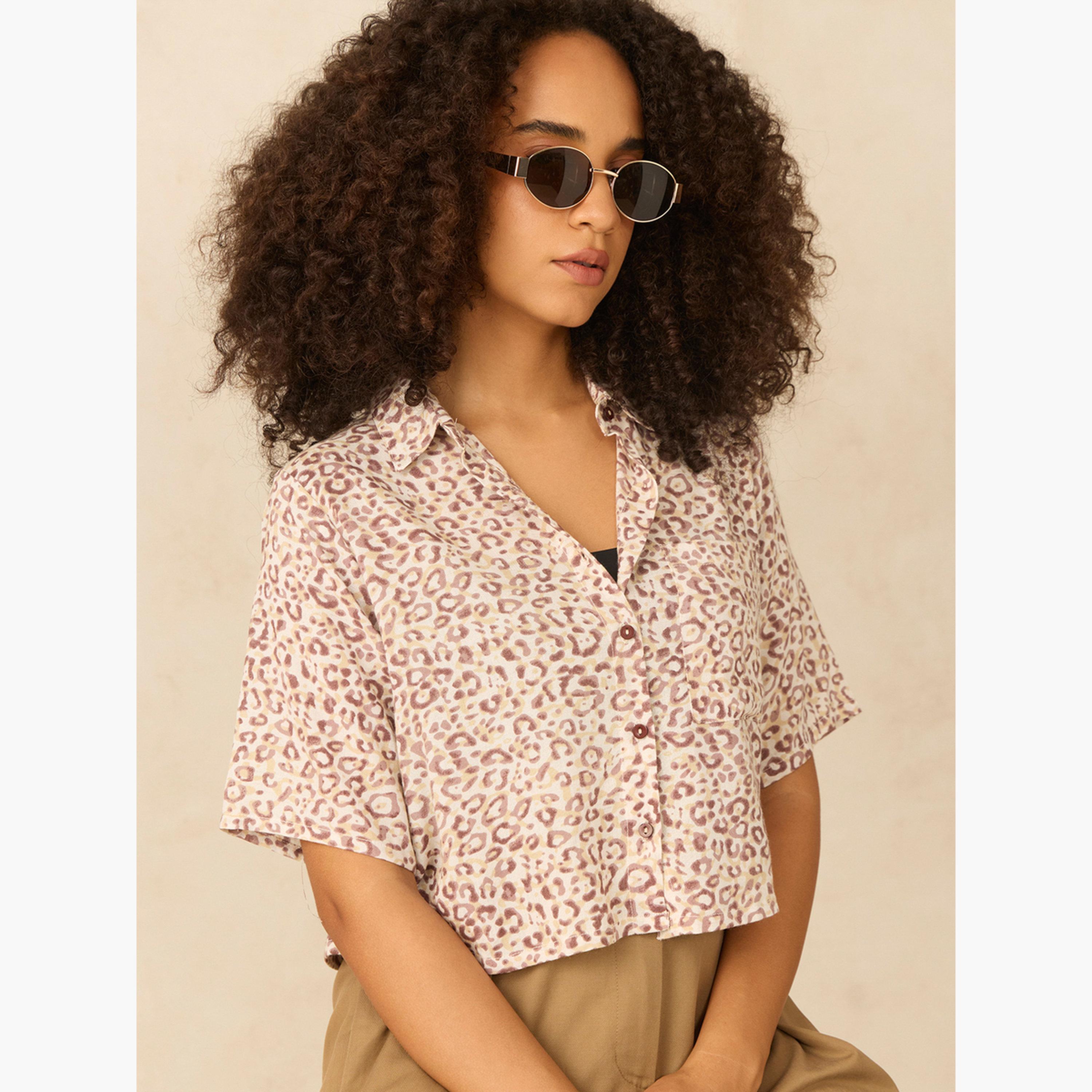 أوتزيدر × ستايلي - قميص قصير مطبوع بالكامل باللون البني-women-clothing-shirtsandblouses-shirts-image-3