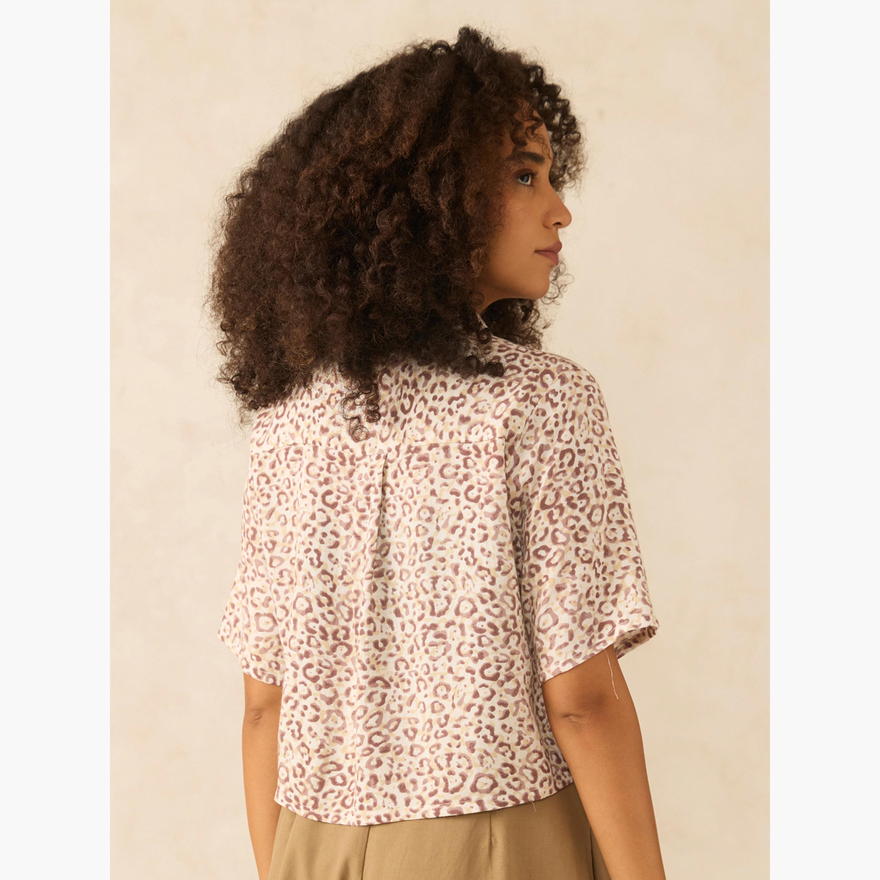 Outzidr X Styli Brown All Over Print Crop Shirt-women-clothing-shirtsandblouses-shirts-image-4