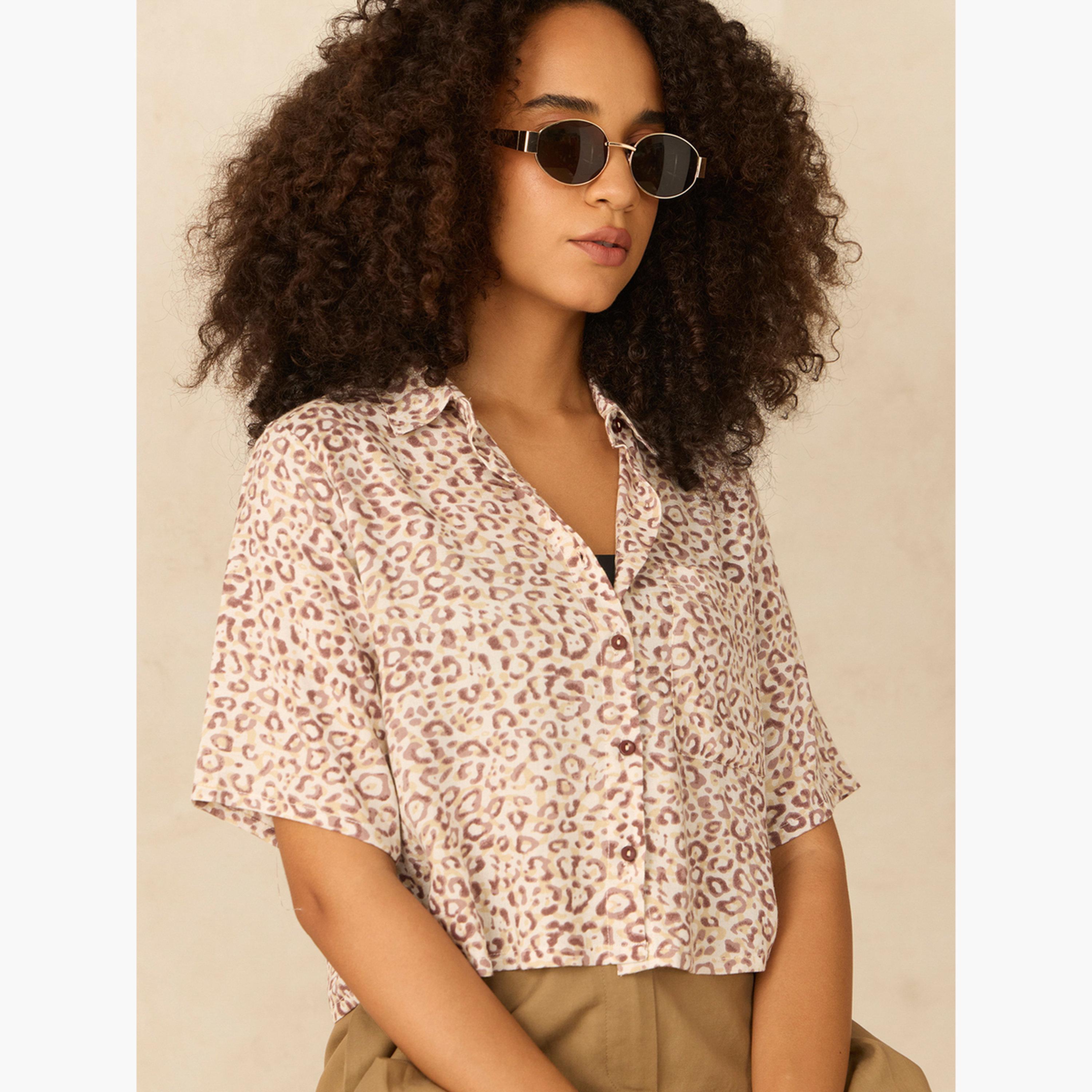أوتزيدر × ستايلي - قميص قصير مطبوع بالكامل باللون البني-women-clothing-shirtsandblouses-shirts-image-5