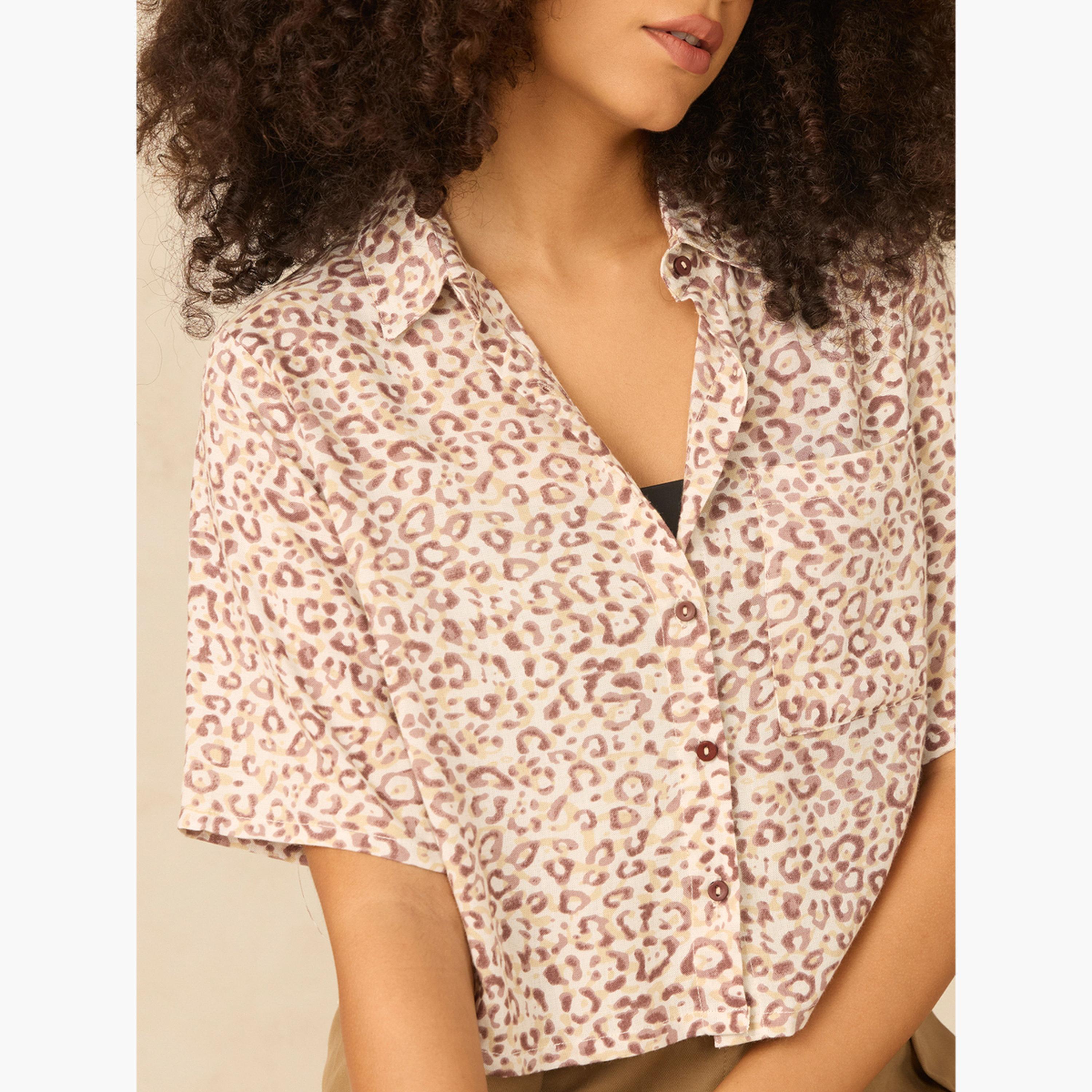 Outzidr X Styli Brown All Over Print Crop Shirt-women-clothing-shirtsandblouses-shirts-image-6