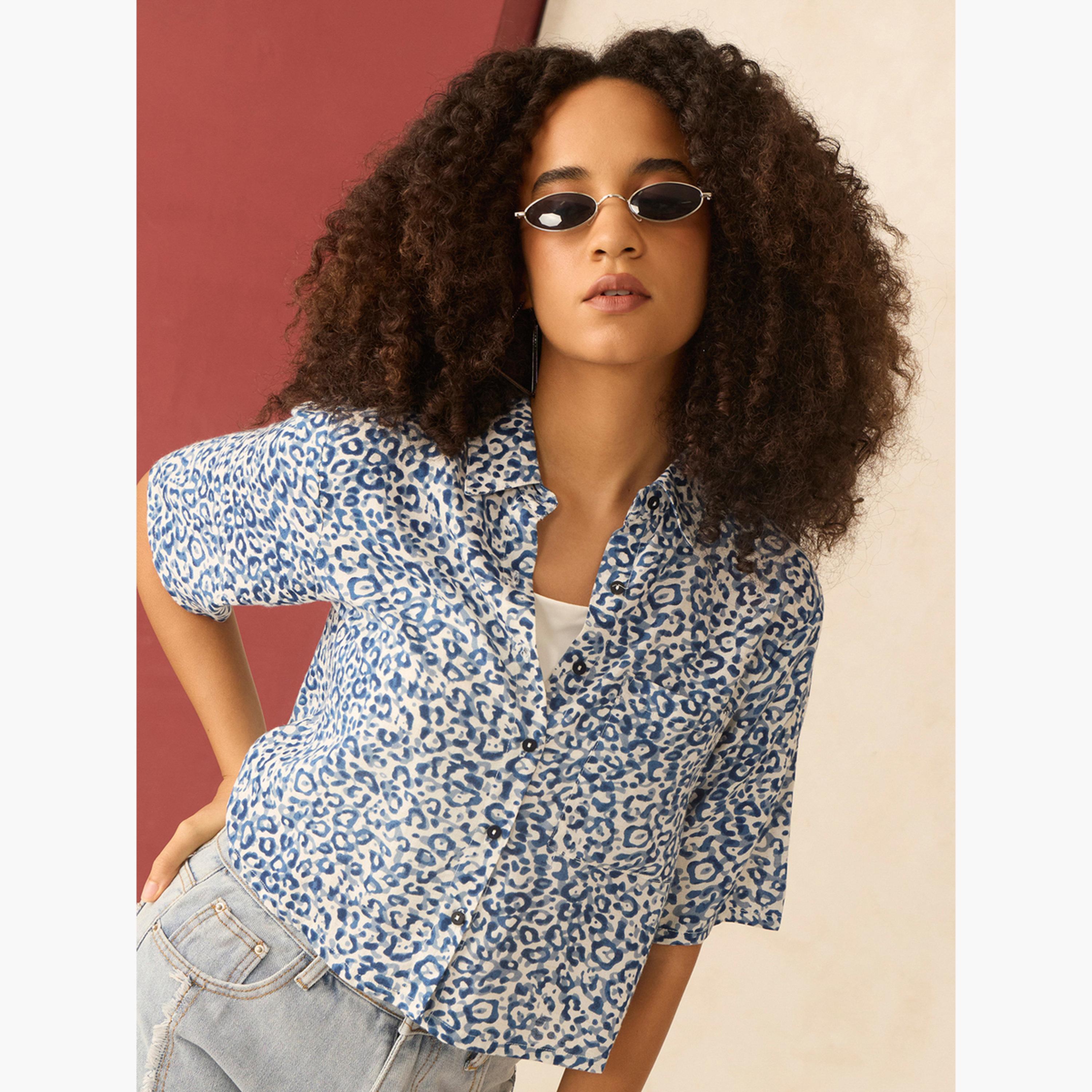 Outzidr X Styli Blue All Over Print Crop Shirt-women-clothing-shirtsandblouses-shirts-image-4