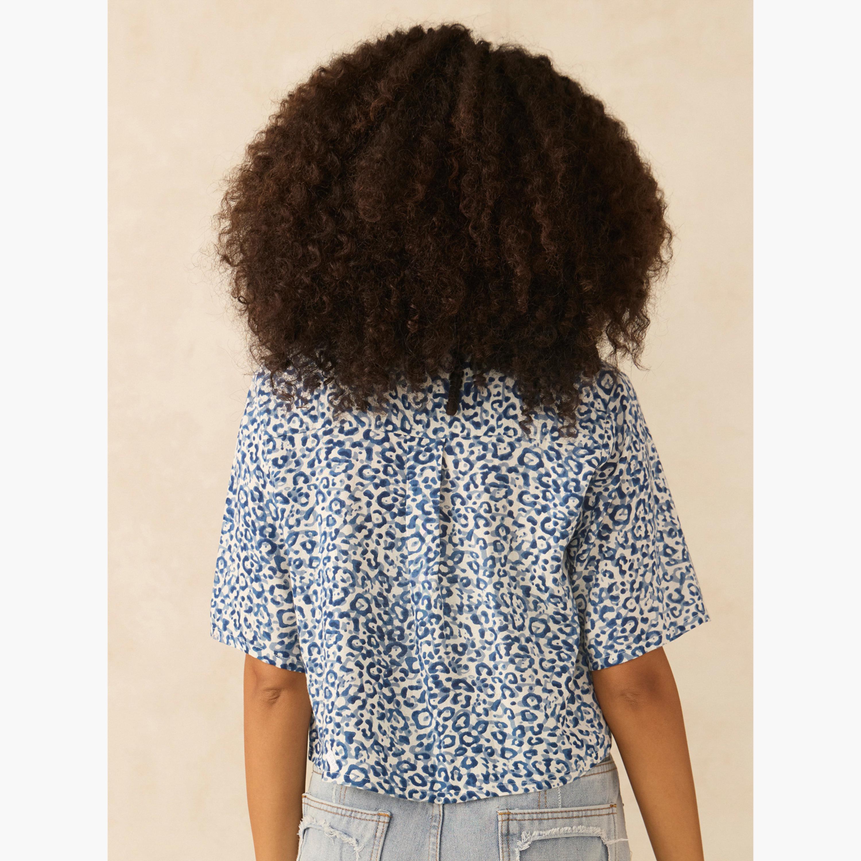 أوتزيدر × ستايلي - قميص قصير مطبوع بالكامل باللون الأزرق-women-clothing-shirtsandblouses-shirts-image-5
