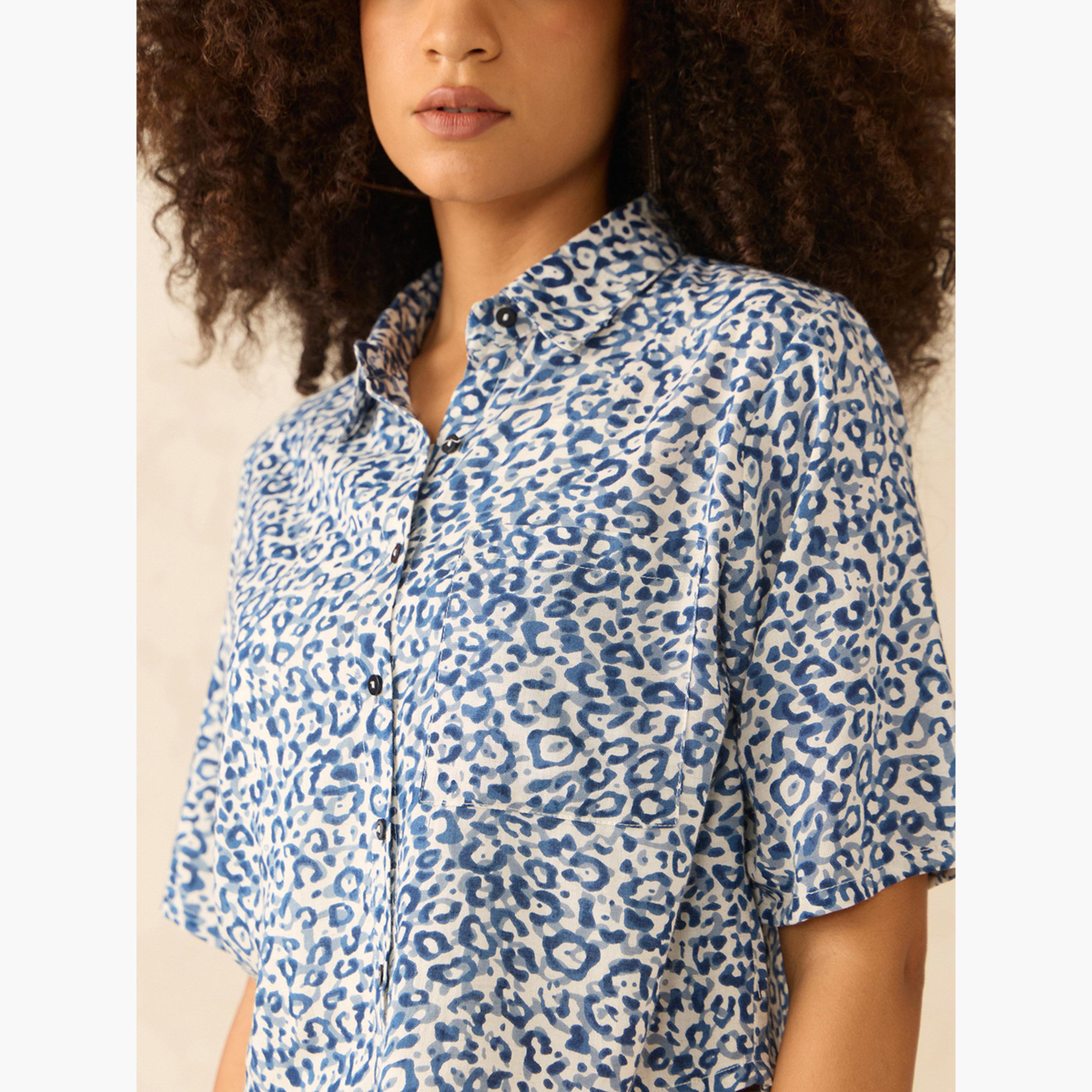 Outzidr X Styli Blue All Over Print Crop Shirt-women-clothing-shirtsandblouses-shirts-image-6