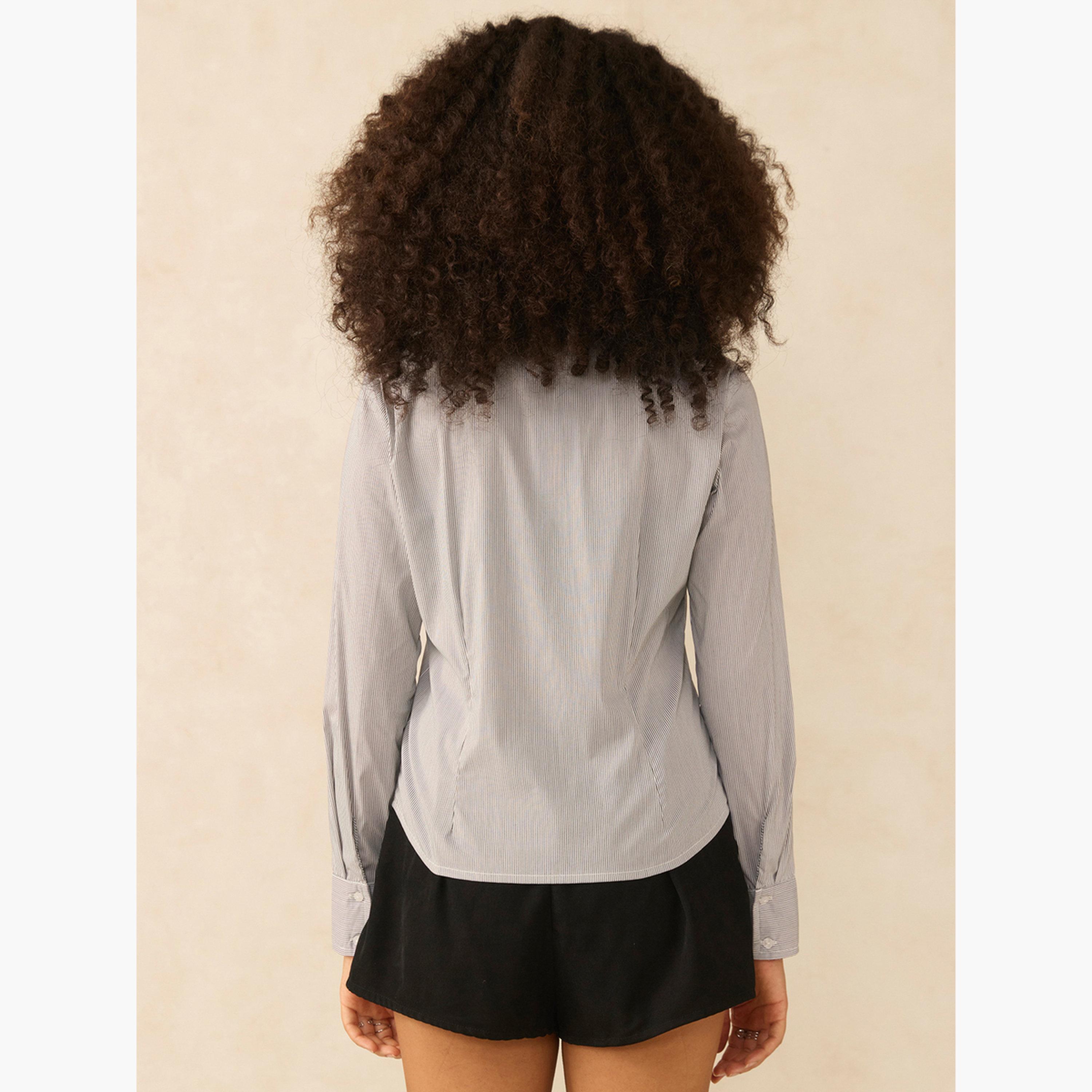 أوتزيدر × ستايلي - قميص قصير مخطط باللون الرمادي-women-clothing-shirtsandblouses-shirts-image-5