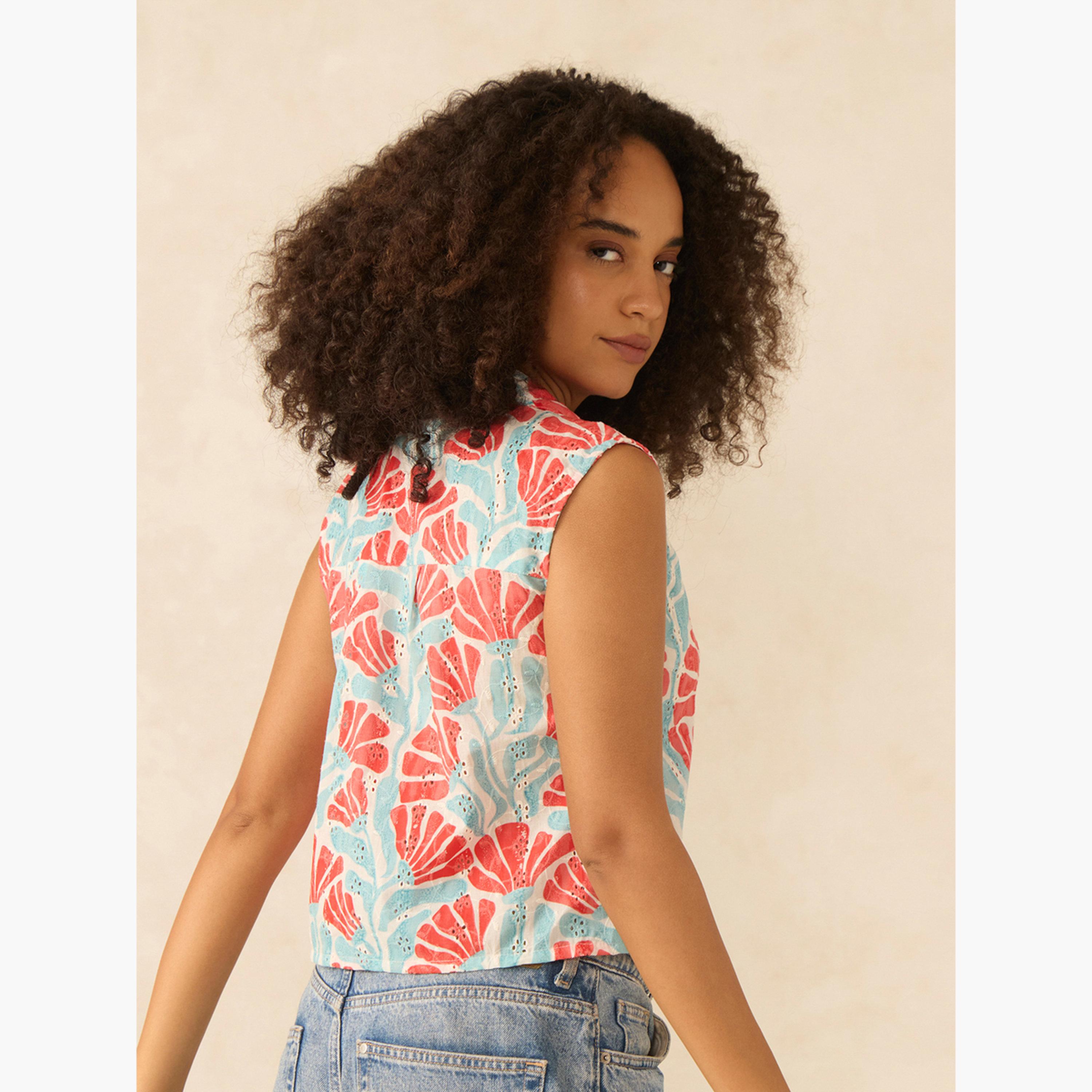 أوتزيدر × ستايلي - قميص شيفلي قصير بدون أكمام متعدد الألوان-women-clothing-shirtsandblouses-shirts-image-3