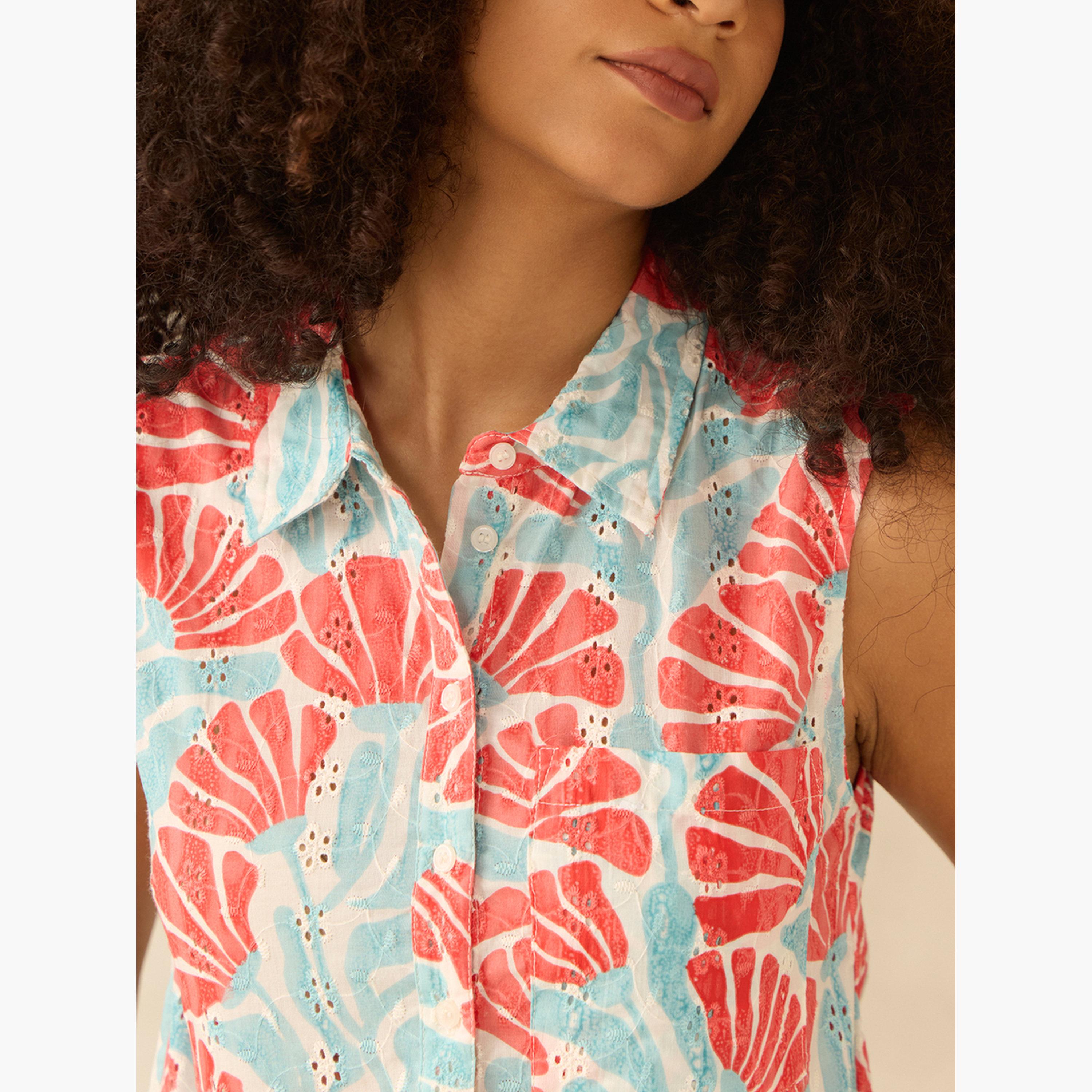 أوتزيدر × ستايلي - قميص شيفلي قصير بدون أكمام متعدد الألوان-women-clothing-shirtsandblouses-shirts-image-5